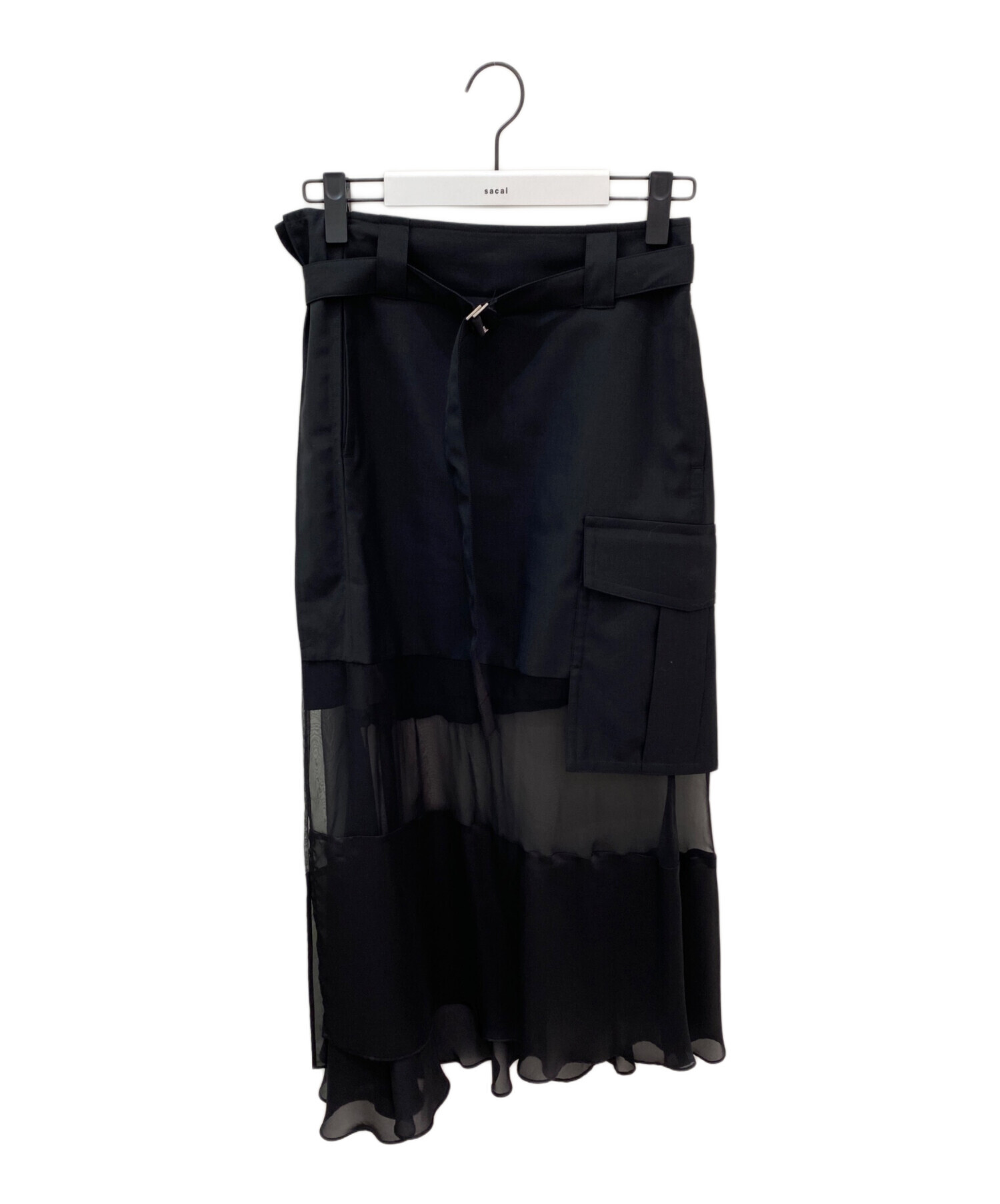 【タグ付美品】sacai シアーパネル巻きスカート S 中古・古着通販】sacai (サカイ) Suiting Mix マキシスカート ブラック