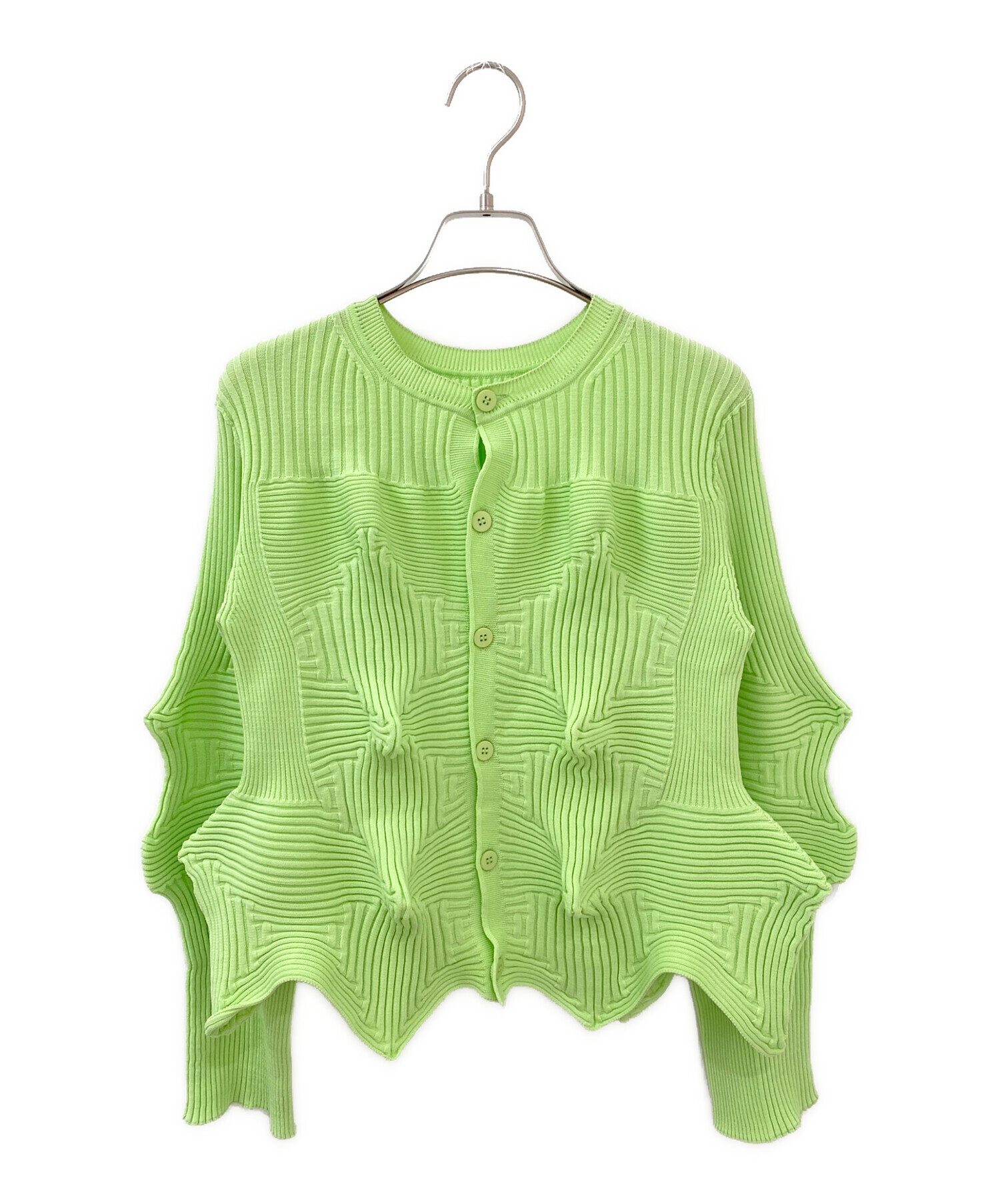 ISSEY MIYAKE イッセイミヤケ プリーツカーディガン グリーン 2 中古・古着通販】ISSEY MIYAKE (イッセイミヤケ) カーディガン 黄緑
