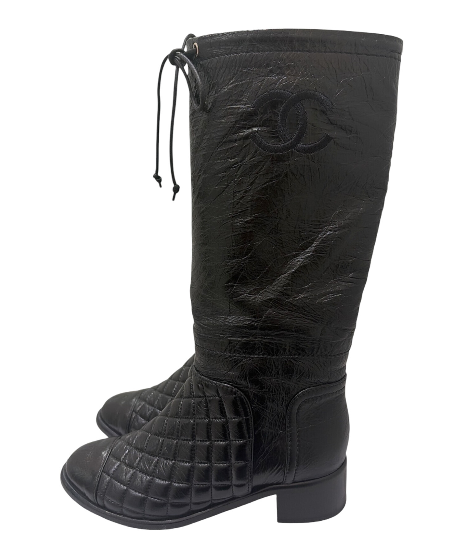#CHANEL シャネル ココマーク エナメル ロングブーツ ブラック#24cm 中古・古着通販】CHANEL (シャネル) ココマーク マトラッセロング
