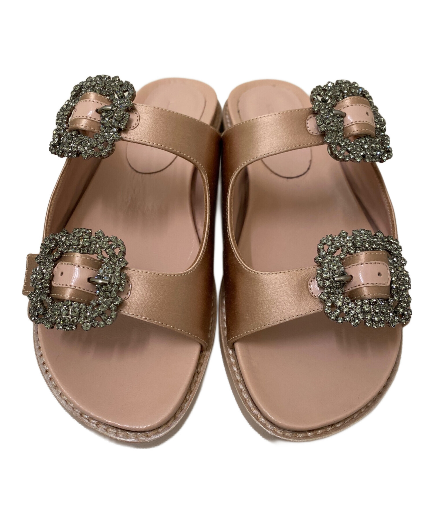 マノロブラニク　Manolo Blahnik サテンサンダル ピンク 38 中古・古着通販】Manolo Blahnik (マノロ ブラニク) ストラスハンギ