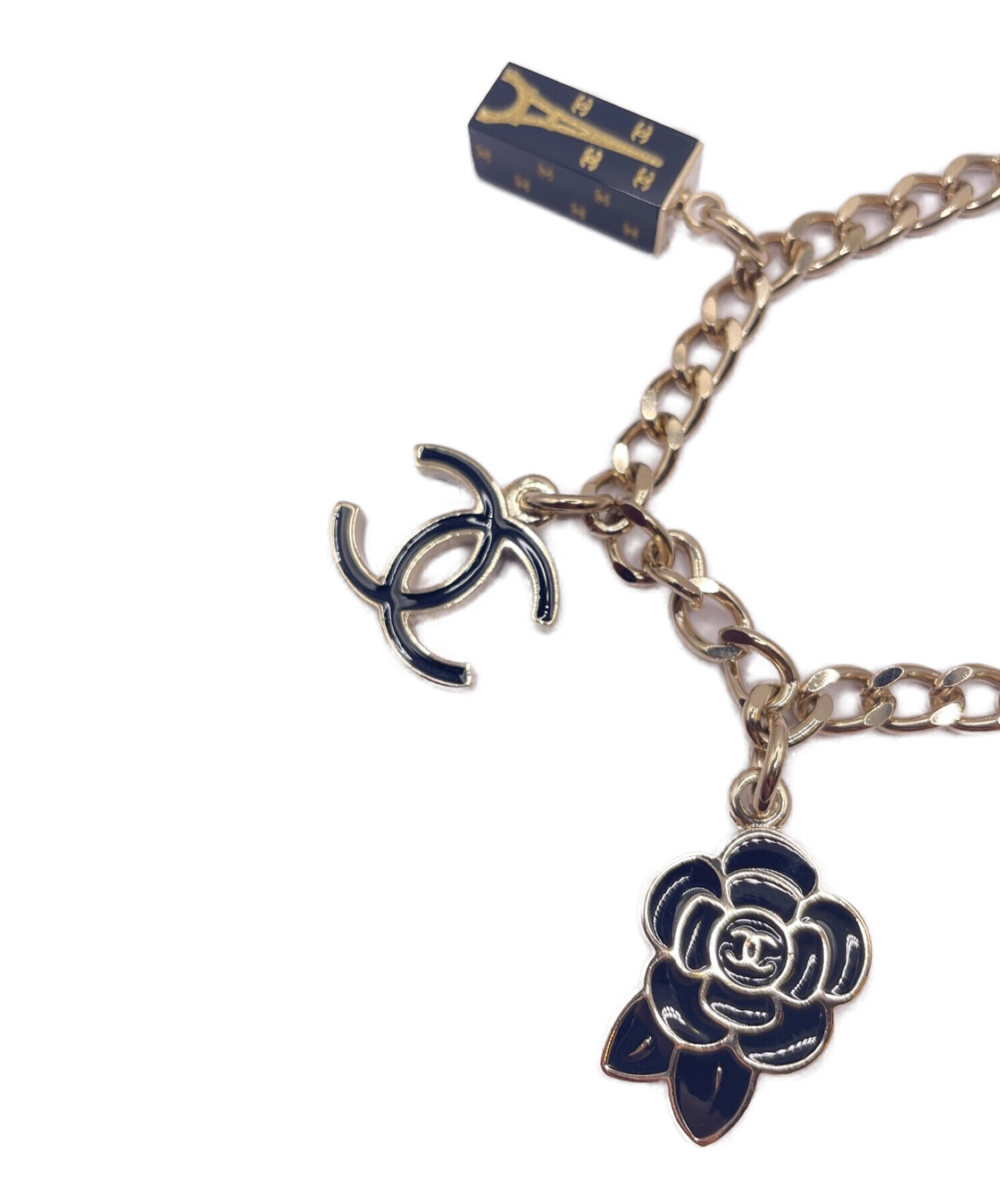 美品✨シャネル CHANEL ロゴ チェーン ブレスレット シルバー ブラック 中古・古着通販】CHANEL (シャネル) チャーム付ブレスレット/シルバー