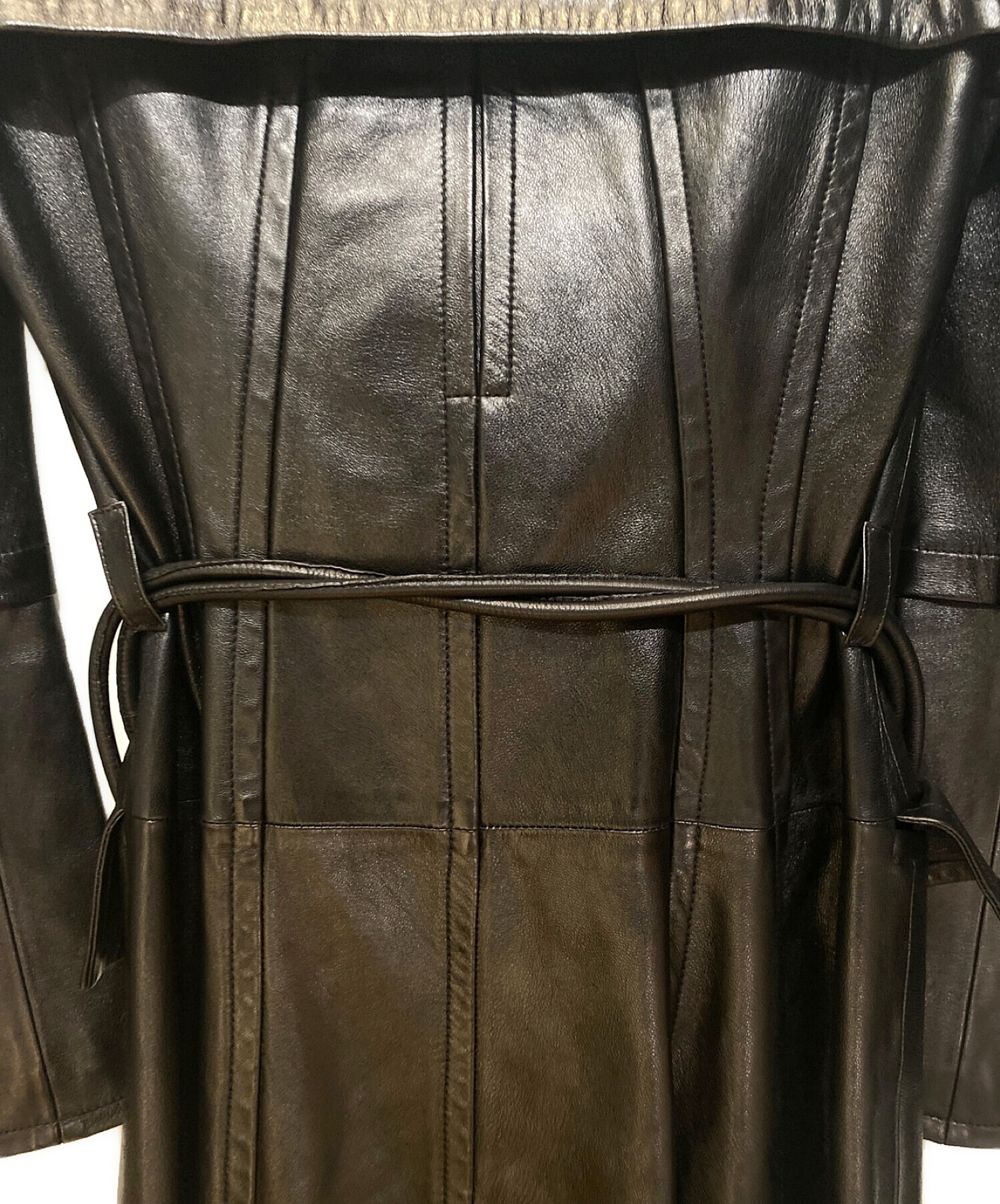 GUCCI グッチ ベルト付き ロングコート ブラック 38 中古・古着通販】GUCCI (グッチ) ウエストベルト付きレザーロング
