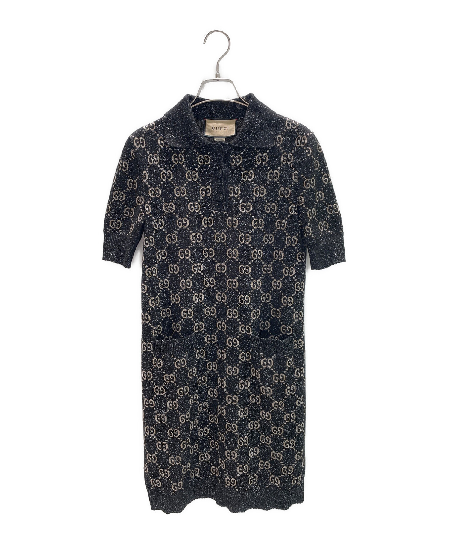 中古・古着通販】GUCCI (グッチ) ラメGGジャカードポロドレス ブラック 