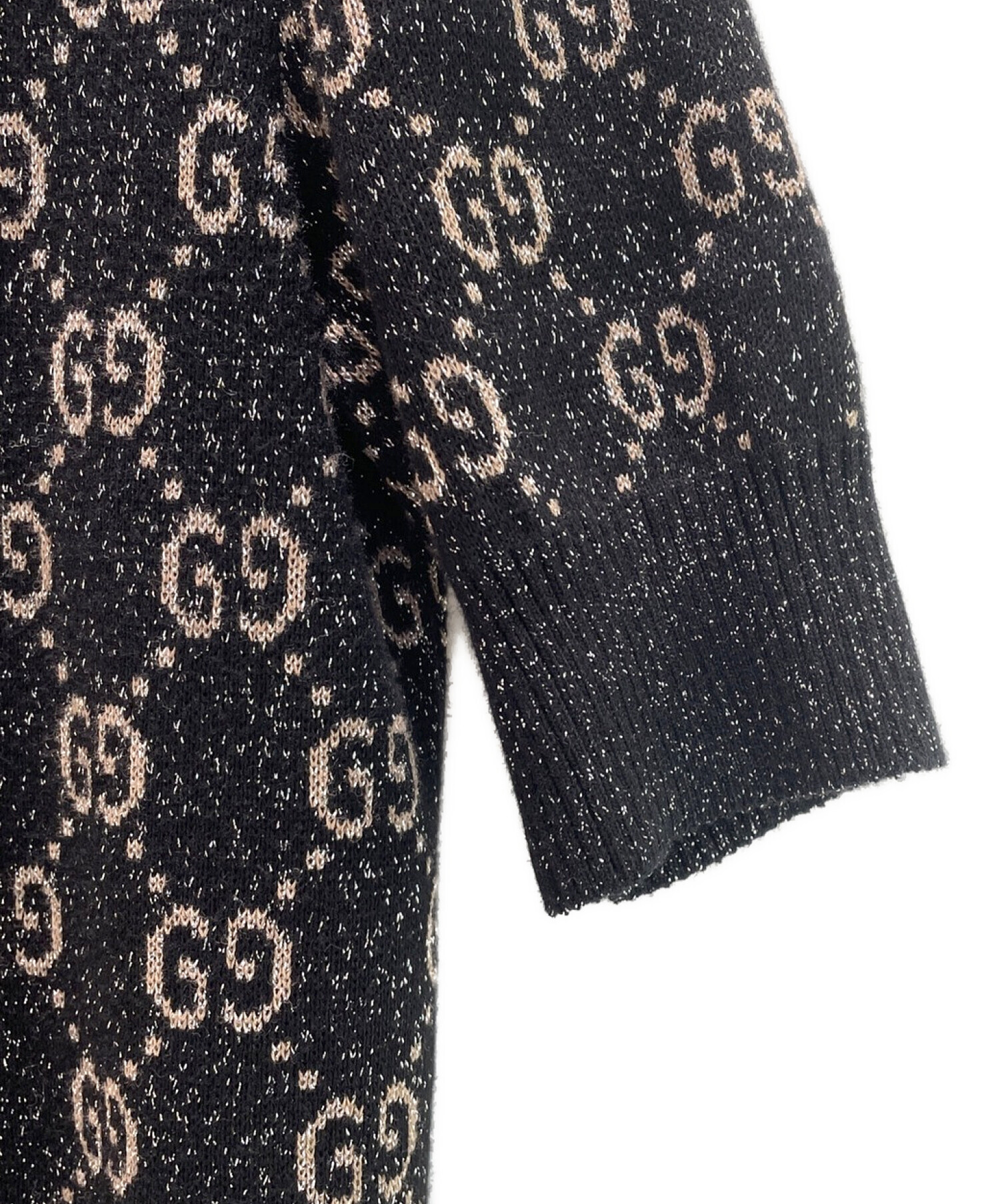 中古・古着通販】GUCCI (グッチ) ラメGGジャカードポロドレス ブラック