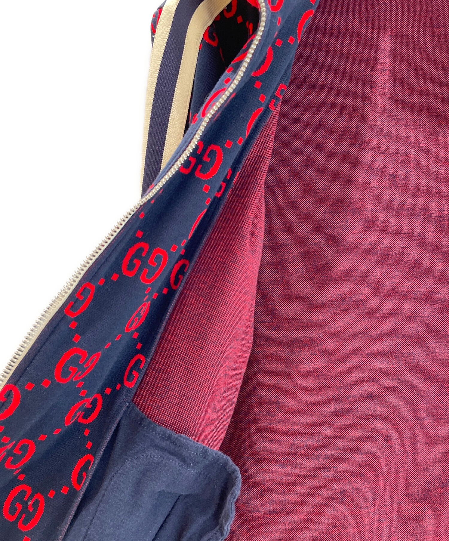 GUCCI GG総柄 ジャカード トラックジャケット ネイビー×レッド Lサイズ GUCCI（グッチ） トラックジャケット GGジャガード ジャージ 長袖