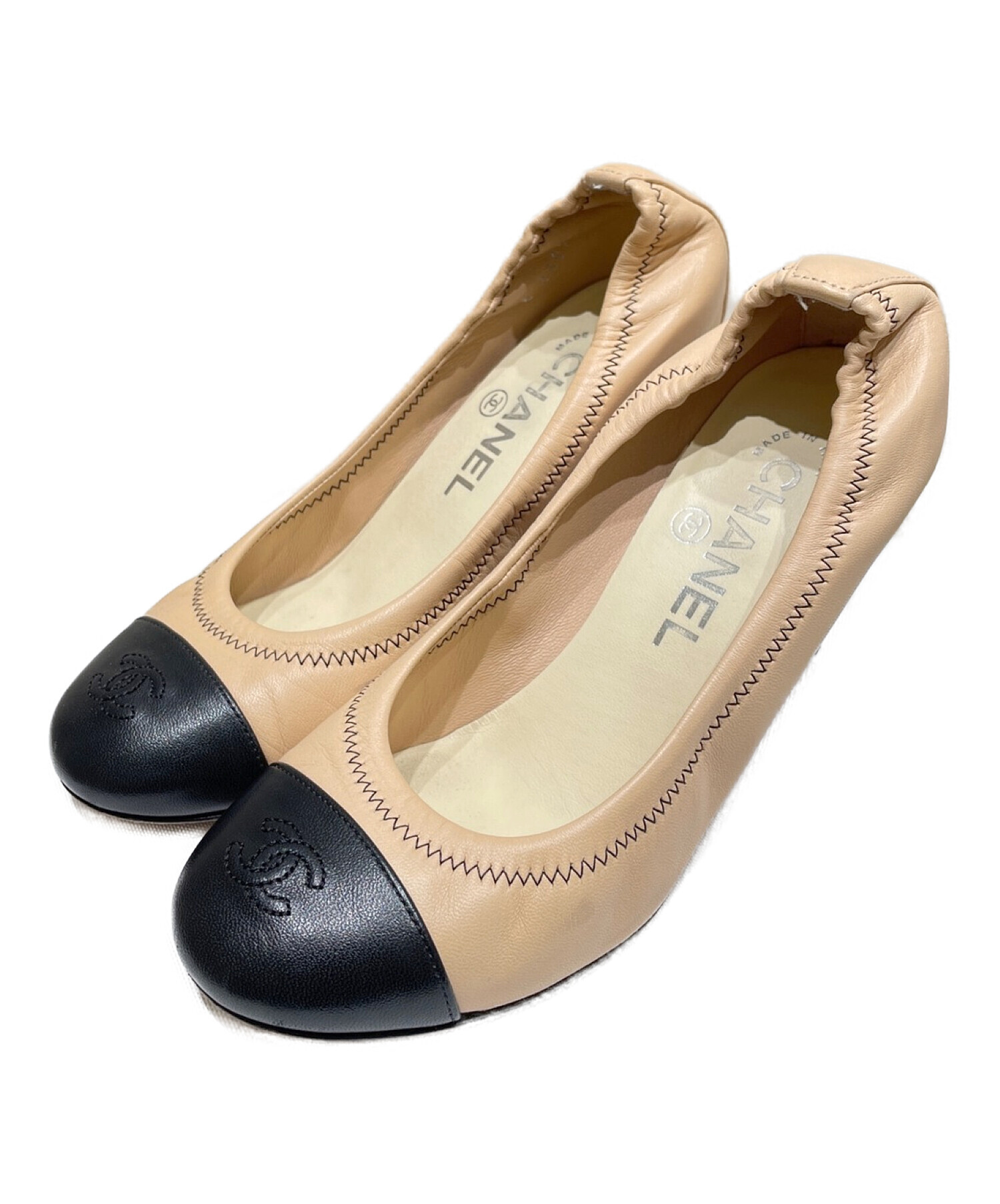 Chanel シャネル ベージュ/ブラック ハイヒールパンプス 中古・古着通販】CHANEL (シャネル) バレリーナ ヒールパンプス