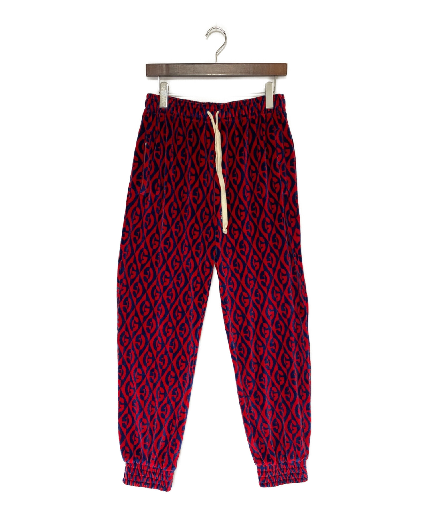中古・古着通販】GUCCI (グッチ) 総柄ベロアパンツ レッド×ネイビー