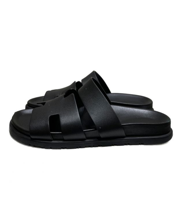 HERMES ブラック レザー サンダル 中古・古着通販】HERMES (エルメス) レザーサンダル ブラック サイズ