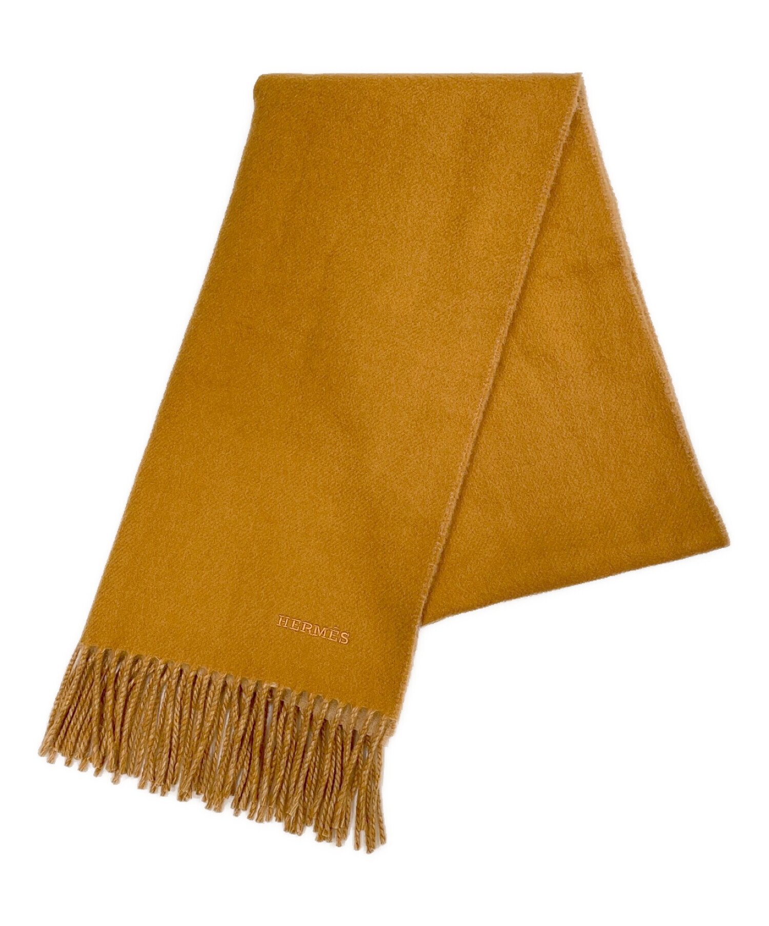 ✨美品【HERMES】エルメス カシミヤ100%マフラー 綺麗なレモン色 中古・古着通販】HERMES (エルメス) 刺繍ロゴカシミヤマフラー