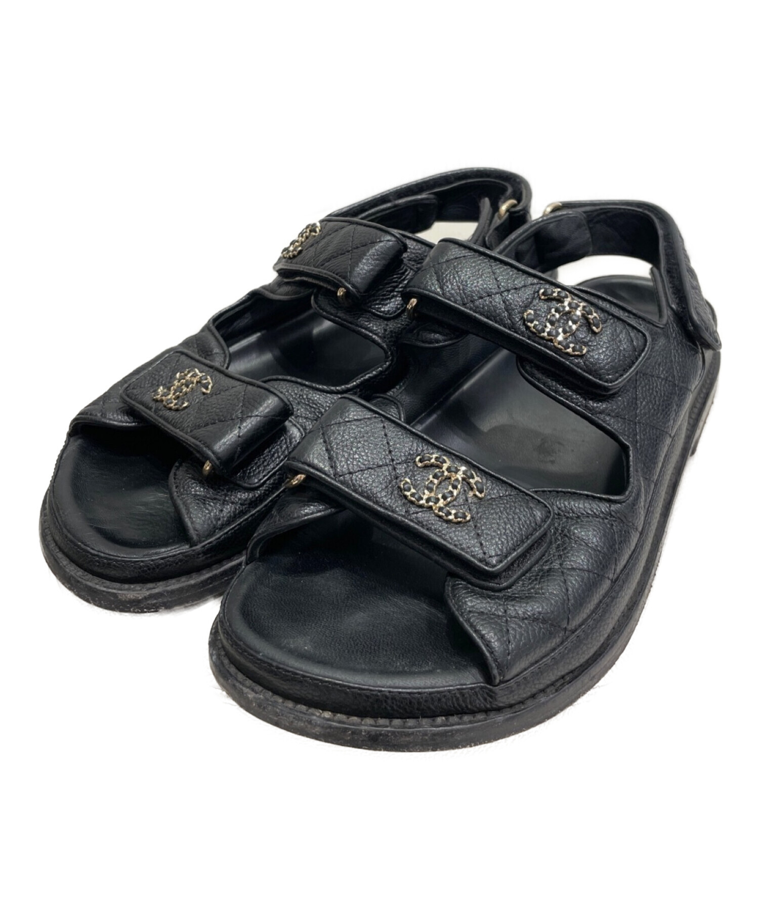 CHANEL シャネル キャビアスキン フットベット サンダル　37 ブラック 中古・古着通販】CHANEL (シャネル) ココマークキャビアスキンサンダル