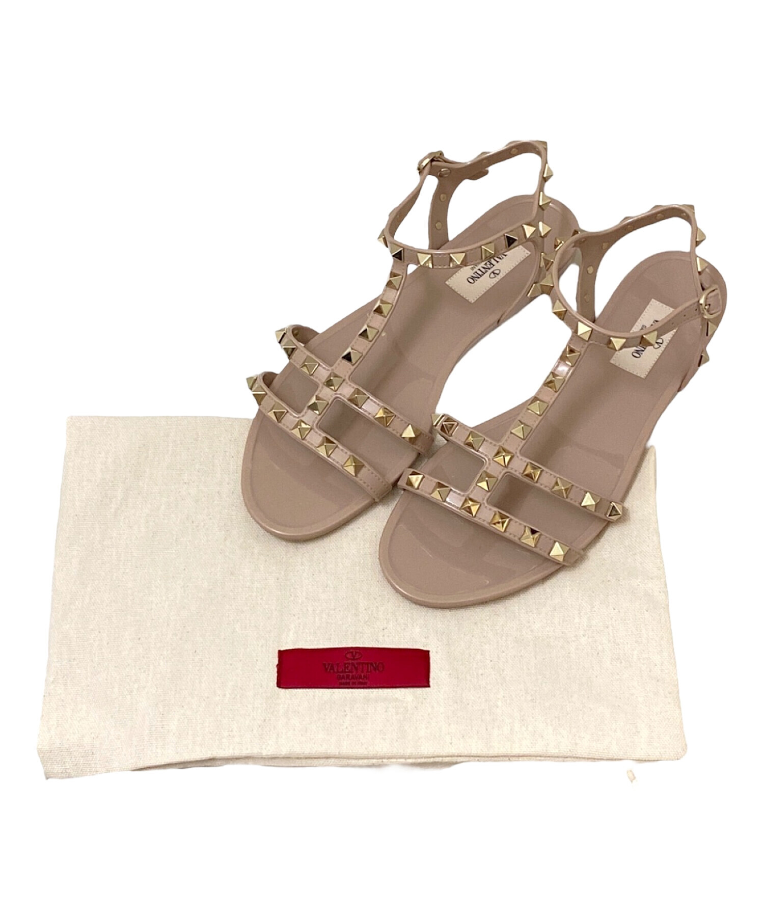 ヴァレンティノ VALENTINO サンダル 靴 シューズ レザー ピンク ゴールド 未使用 ローマンスタッズ ストラップ 中古・古着通販】VALENTINO (ヴァレンティノ) スタッズストラップ
