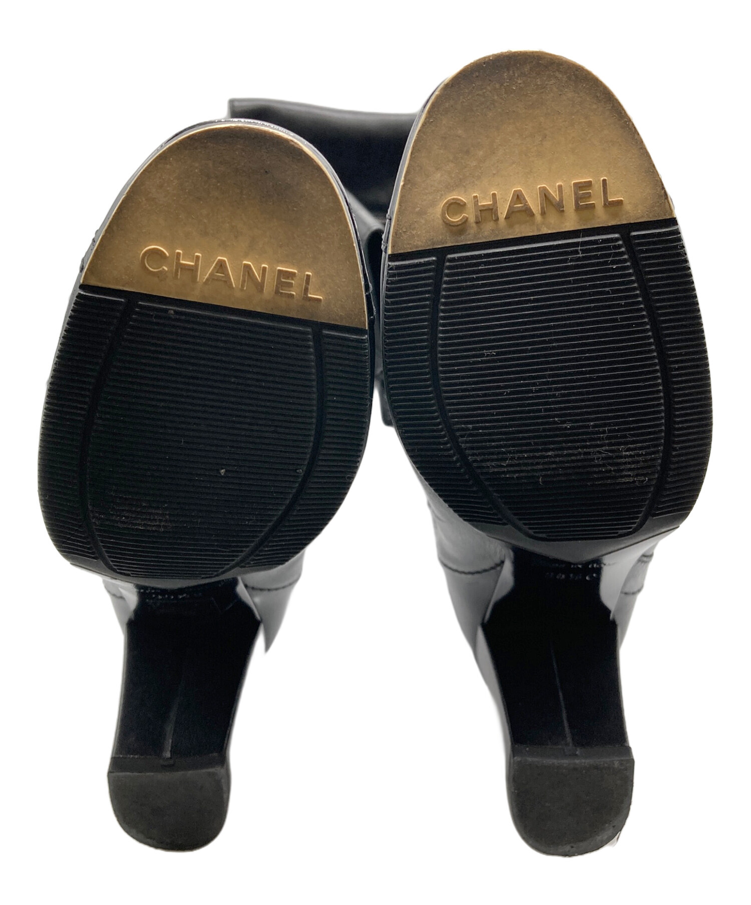 中古・古着通販】CHANEL (シャネル) レザーニーハイブーツ ブラック