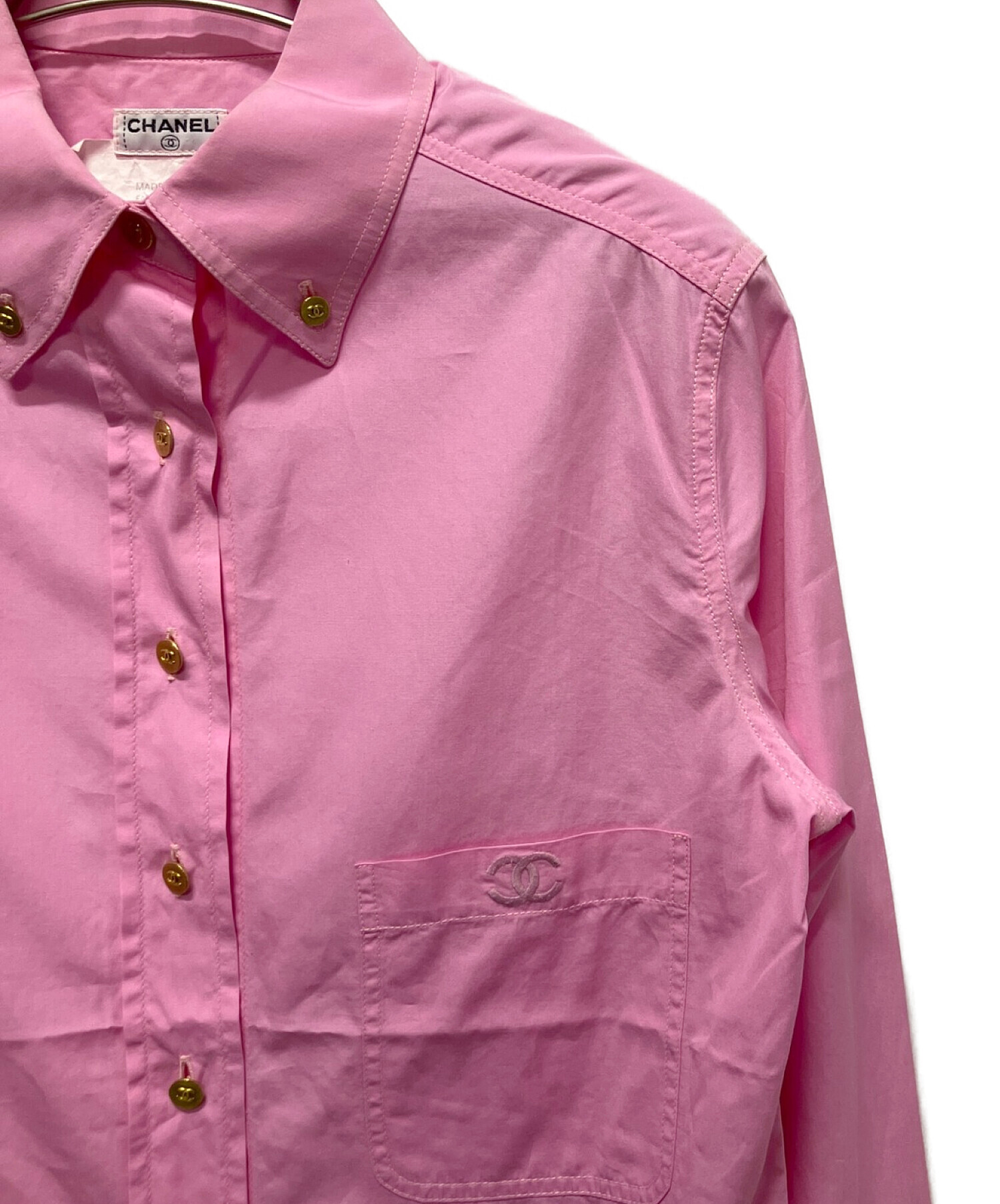 CHANEL ピンク シャツ 中古・古着通販】CHANEL (シャネル) 1995ココ刺繍ボタンダウンシャツ