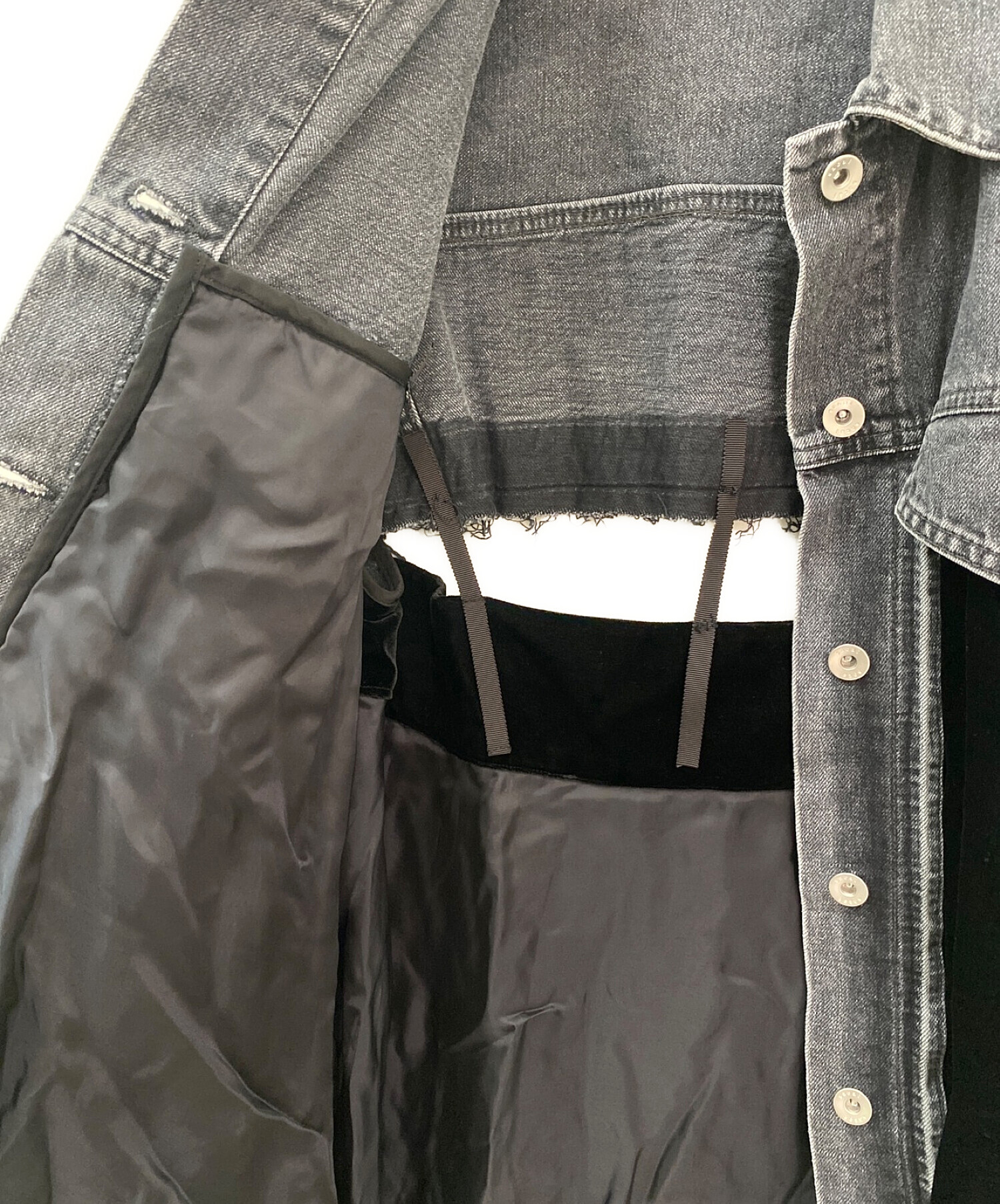 Sacai ベロア切り替え メッシュ スリーヴ オーバーブラウス 中古・古着通販】sacai (サカイ) ベロア切替バックオープンデニム