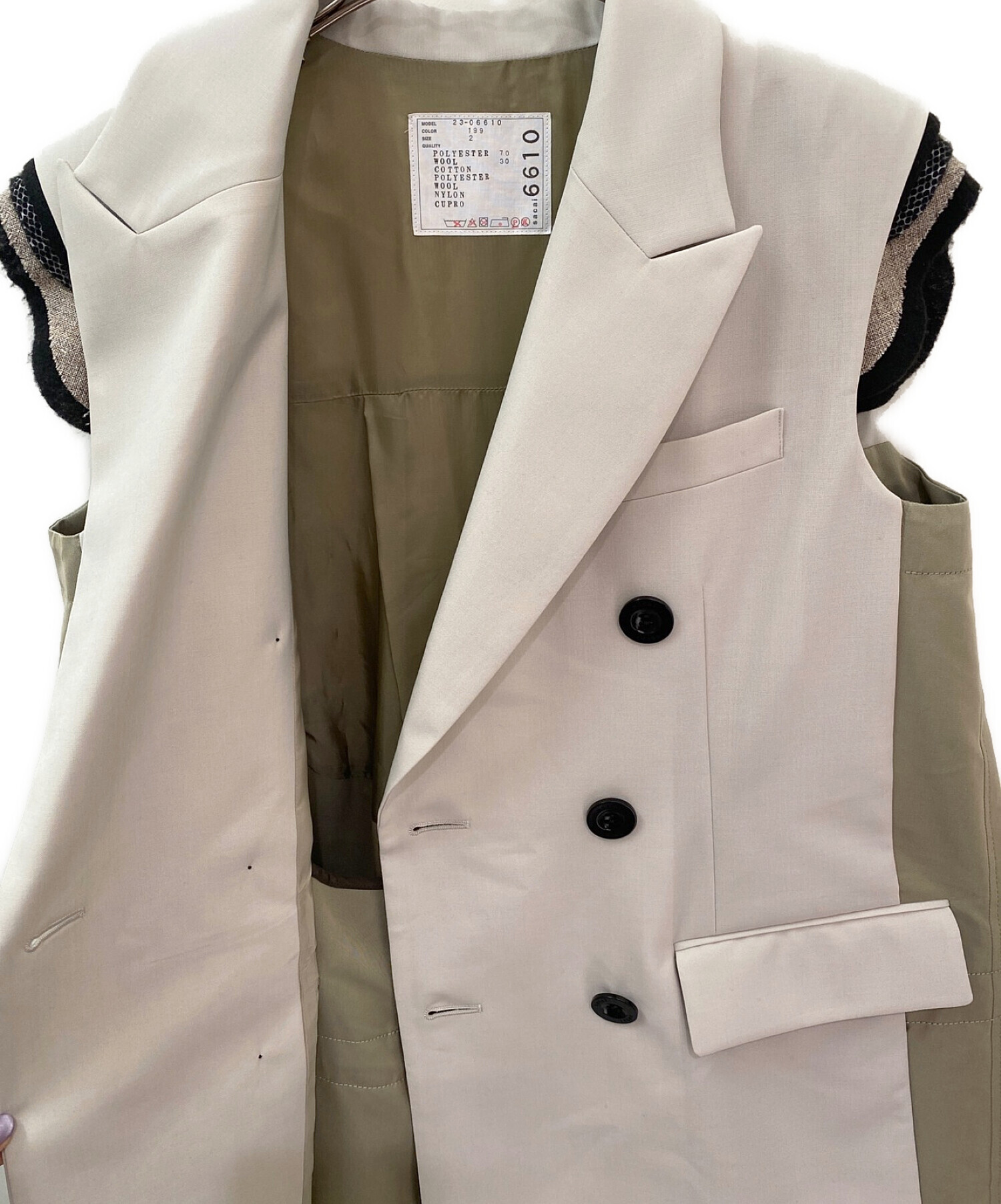 中古・古着通販】sacai (サカイ) Suiting Mix Vest アイボリー サイズ 