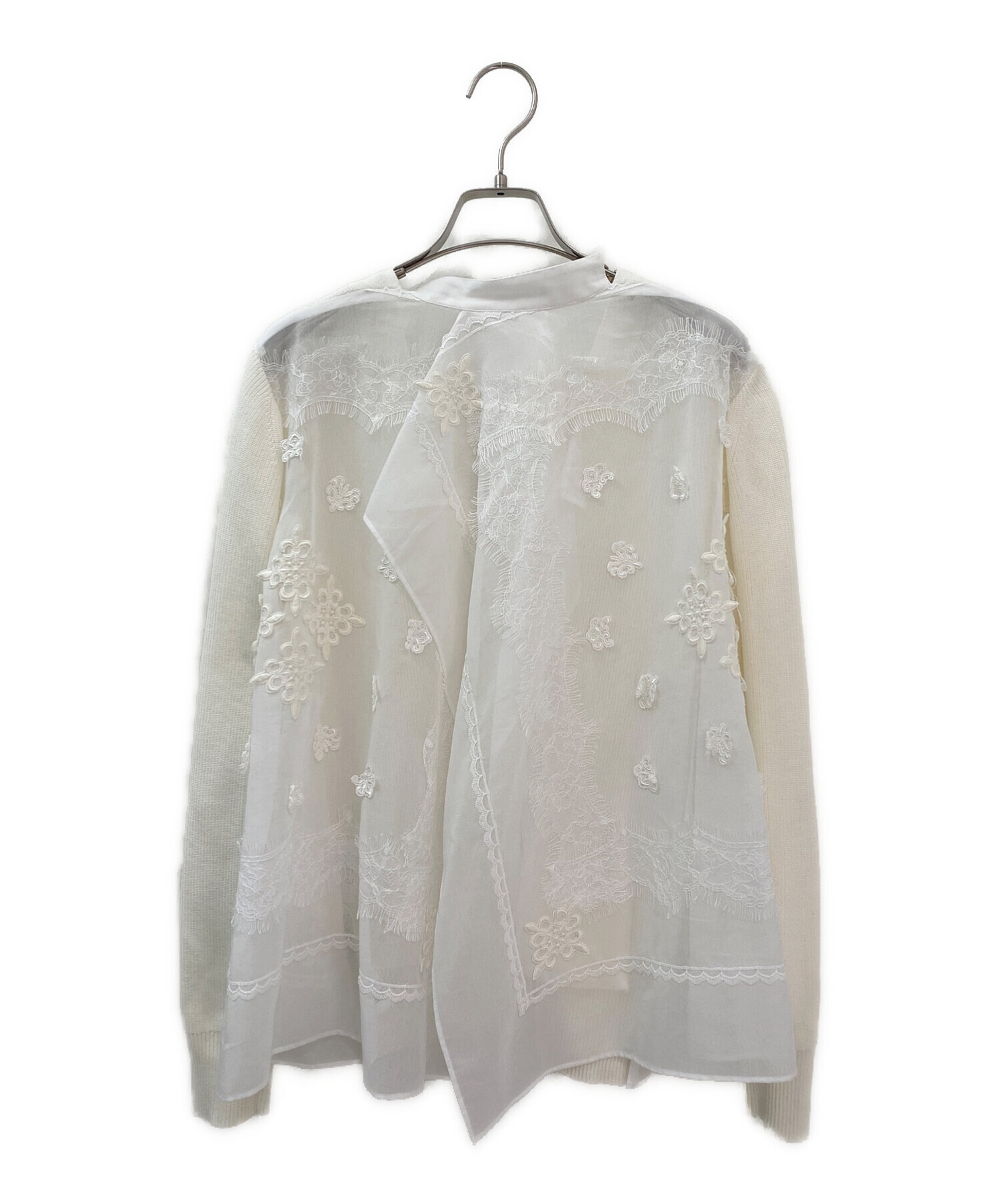 sacai サカイ コンビネーションカーディガン ホワイト 白 サイズ2 中古・古着通販】sacai (サカイ) レースドッキングカーディガン