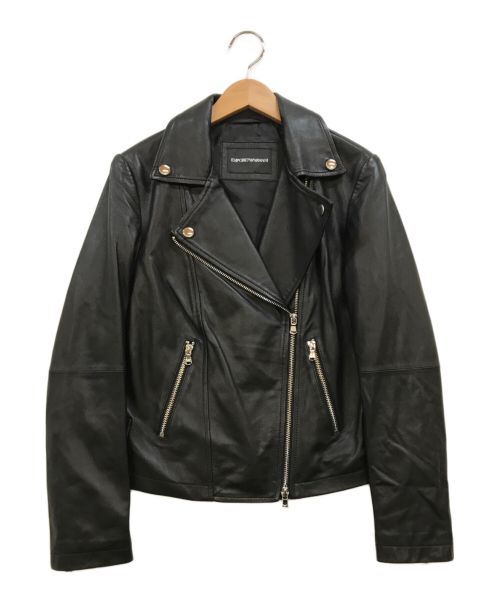 EMPORIO ARMANI ブラックレザーライダースジャケット EMPORIO ARMANI エンポリオアルマーニ カーフレザー ダブル