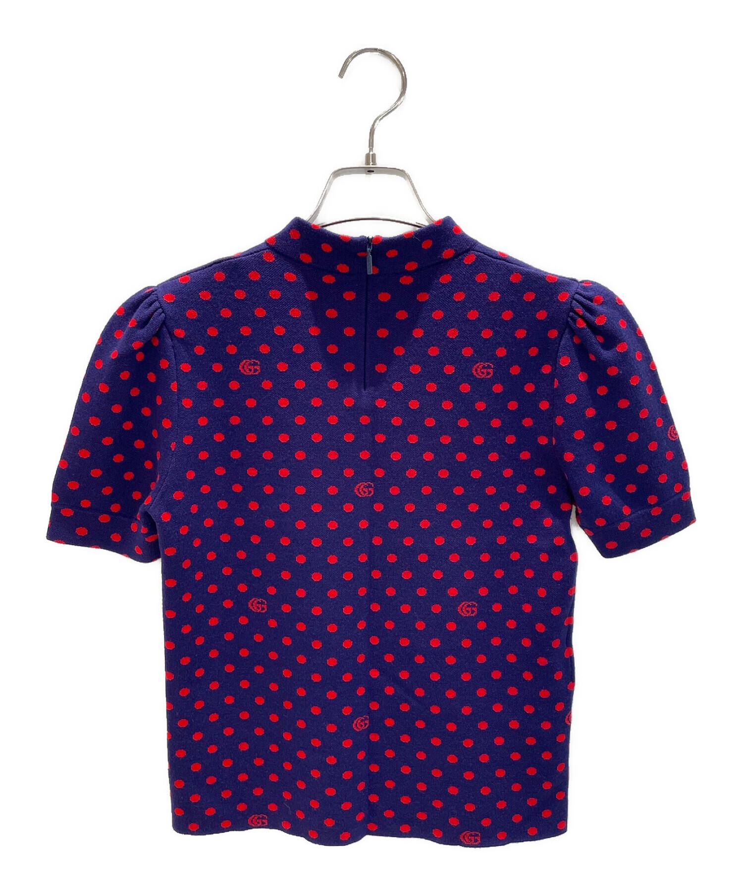 中古・古着通販】GUCCI (グッチ) ドットハーフニット ネイビー×レッド 