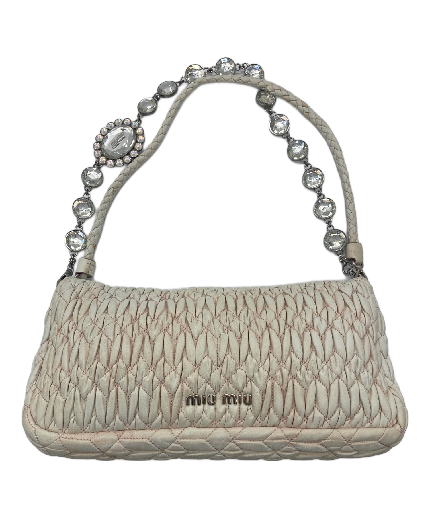 ミュウ ミュウ Miu Miu レザー ロゴ ショルダーバッグ ホワイト