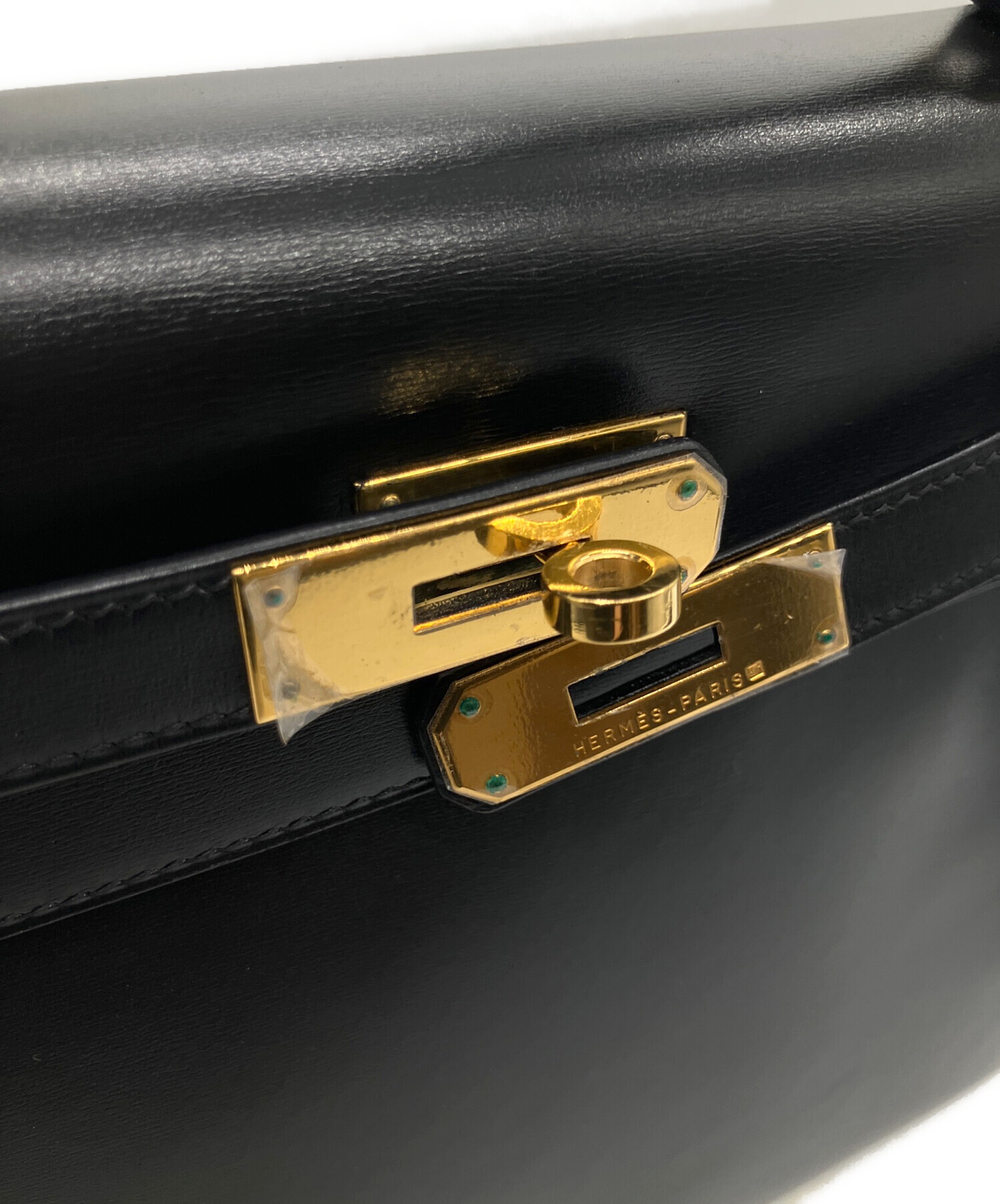 HERMES刻印あり レザー ケース ブラック ゴールド金具 詳細不明 中古・古着通販】HERMES (エルメス) ケリー28 外縫い/ボックスカーフ