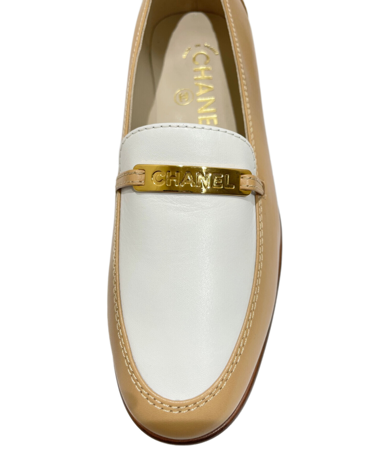 中古・古着通販】CHANEL (シャネル) レザープレートパンプス ベージュ