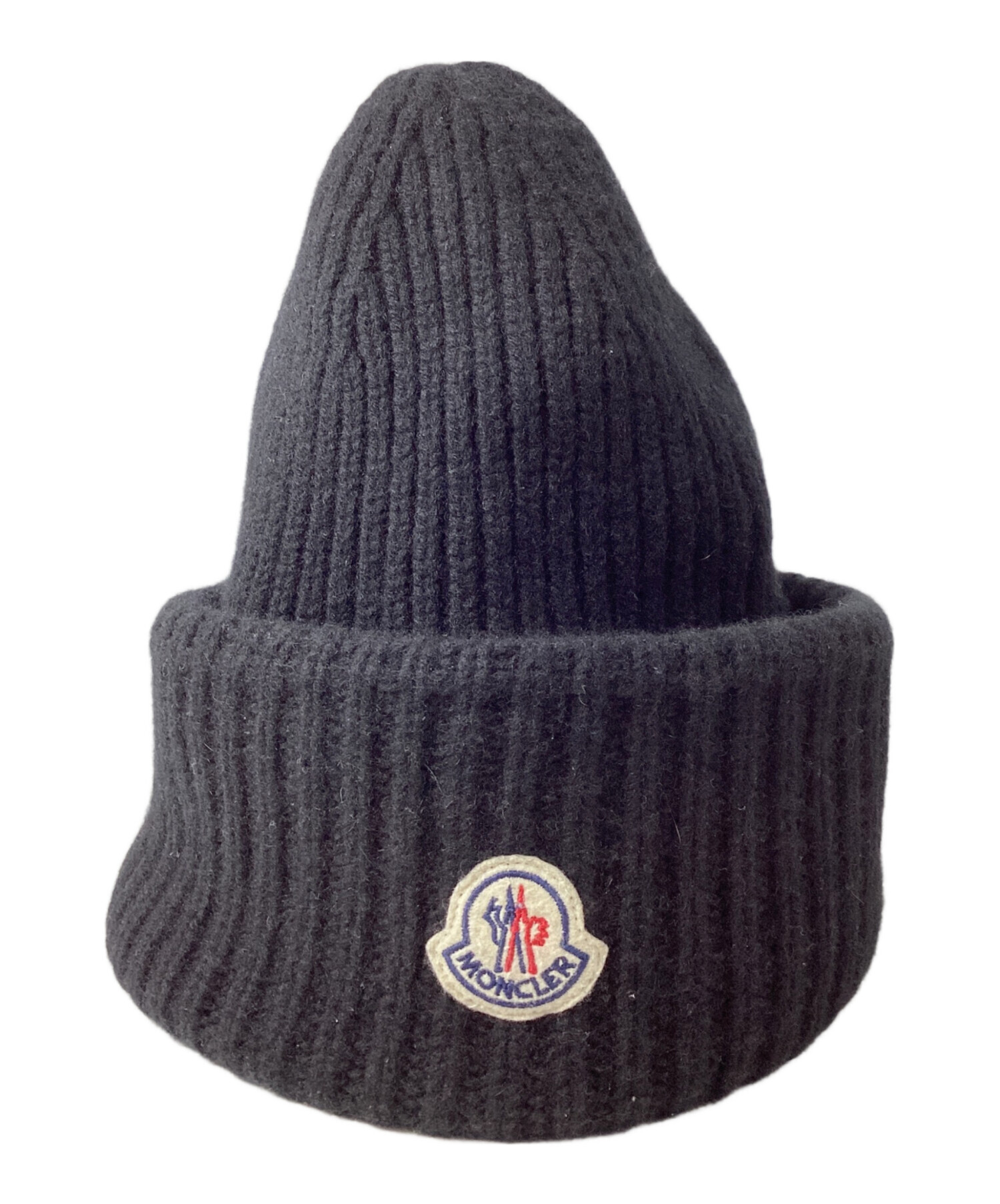 【美品】MONCLER モンクレール　ニット帽　ネイビー　カシミヤ混 美品】MONCLER モンクレール ニット帽 ネイビー カシミヤ混