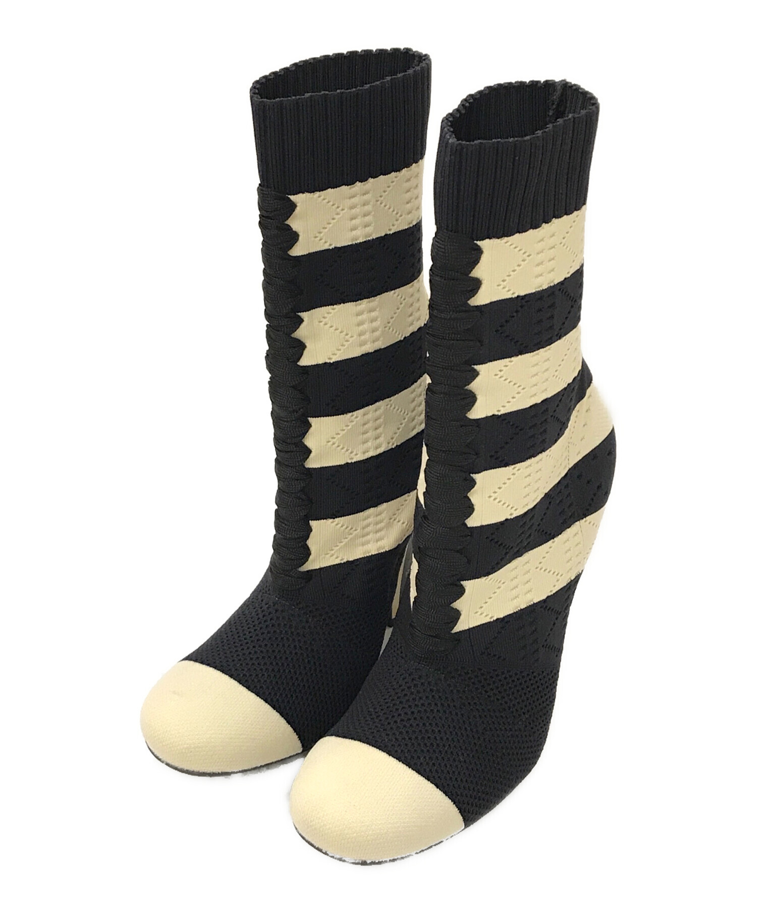中古・古着通販】FENDI (フェンディ) ニットソックスブーツ ホワイト 