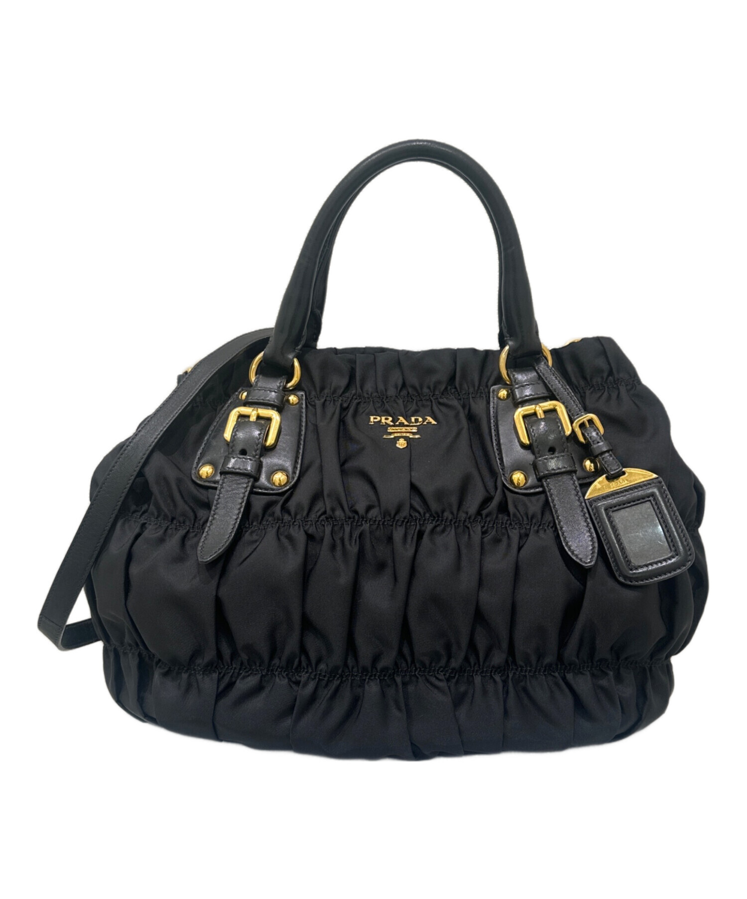 中古・古着通販】PRADA (プラダ) ギャザーバッグ ブラック×ゴールド 