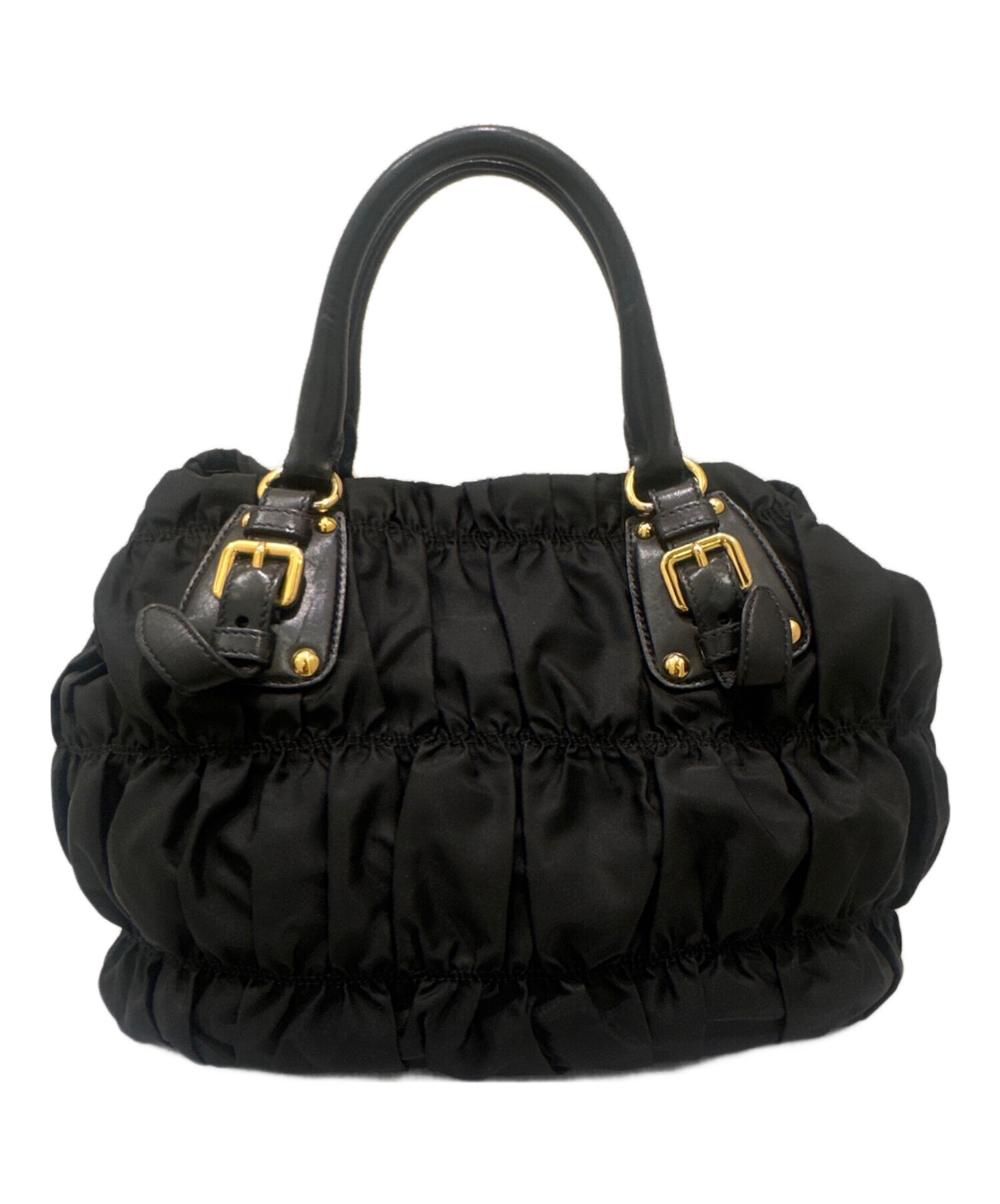 中古・古着通販】PRADA (プラダ) ギャザーバッグ ブラック×ゴールド 