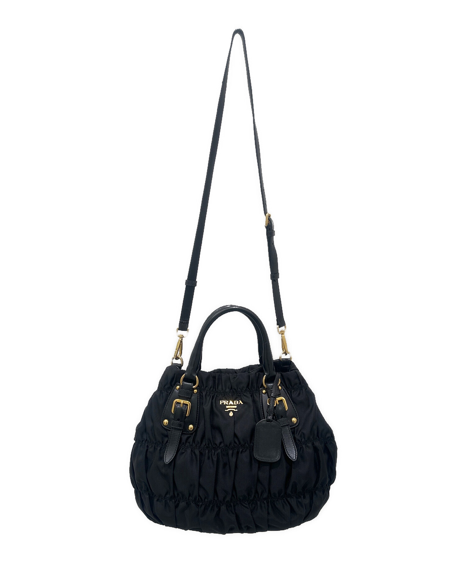 中古・古着通販】PRADA (プラダ) ギャザーバッグ ブラック×ゴールド 