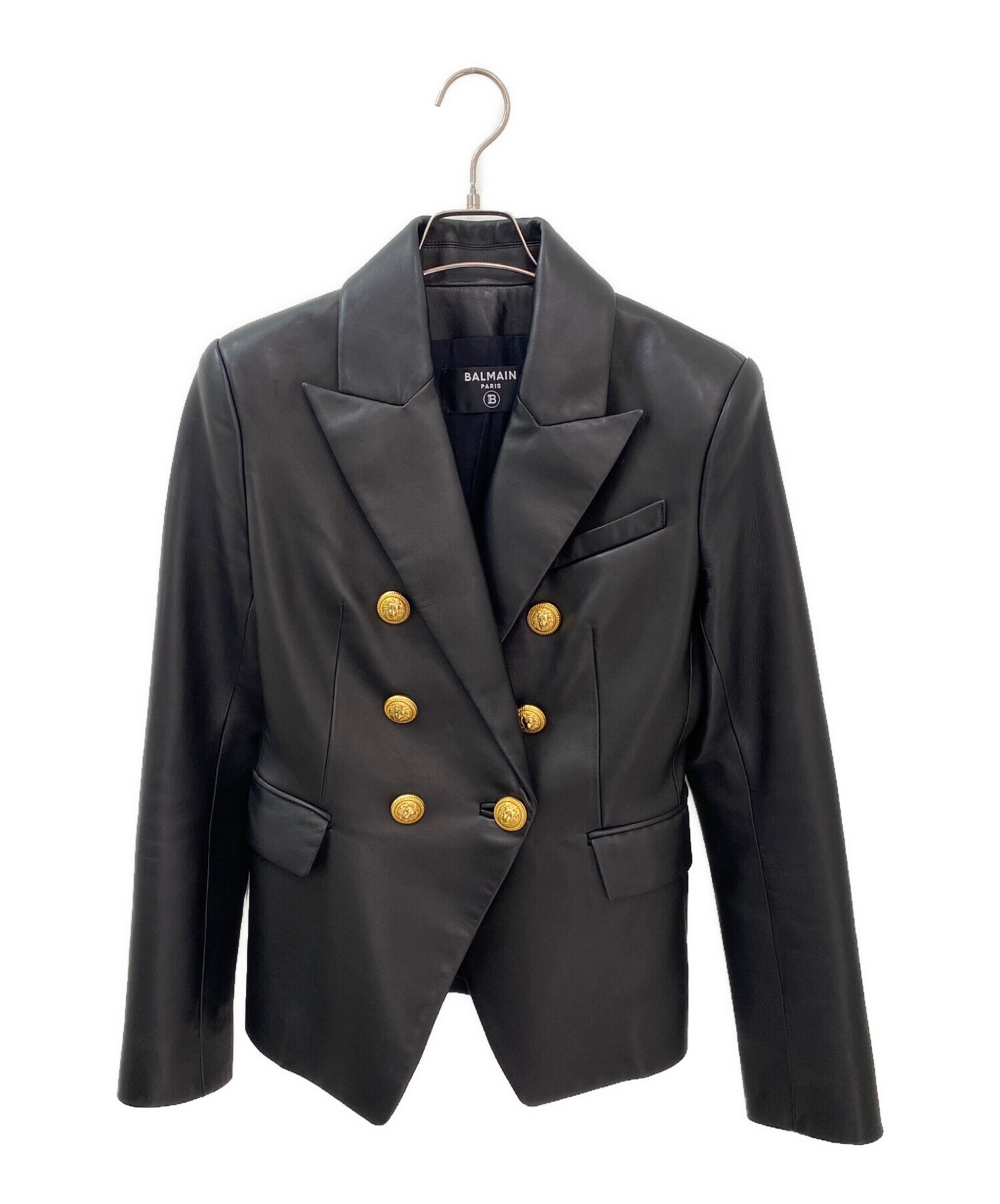 BALMAIN バルマン　レザージャケット　ラムレザー　ブラック　ファー　ボタン バルマン ライダースジャケット ラムレザー BLK メンズ SIZE 46