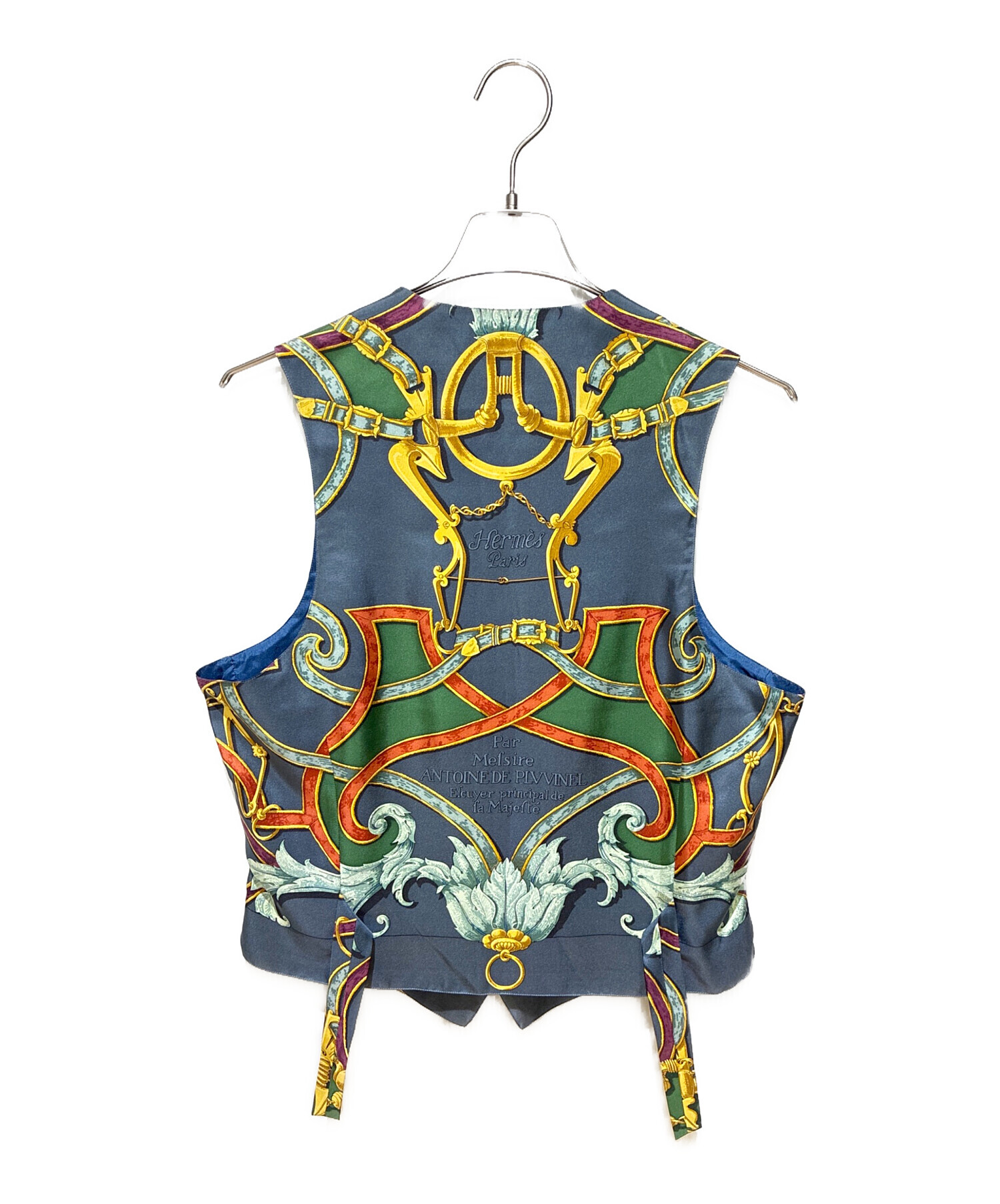 【エルメスHERMES】ヴィンテージシルクスカーフプリントジレ　フランス製 エルメスHERMES】ヴィンテージシルクスカーフプリントジレ フランス製