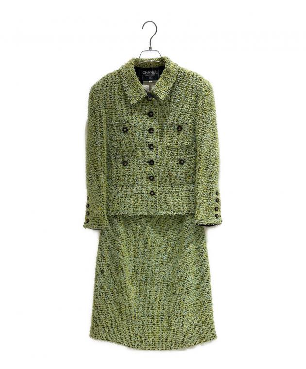CHANEL シャネル　ツイードスカート　size42 グリーン 中古・古着通販】CHANEL (シャネル) 4ポケットツイードココボタン