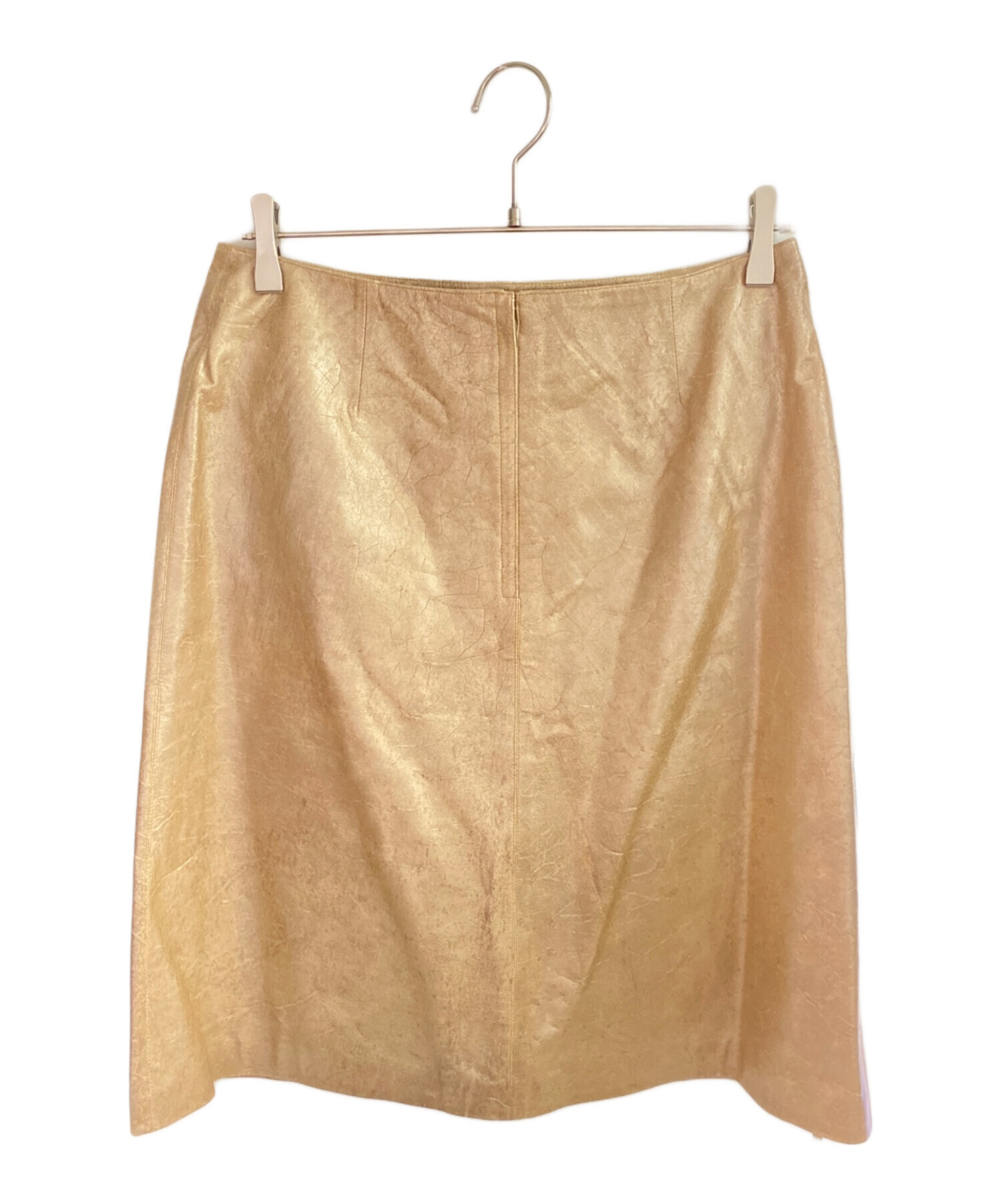中古・古着通販】CHANEL (シャネル) レザースカート ゴールド サイズ