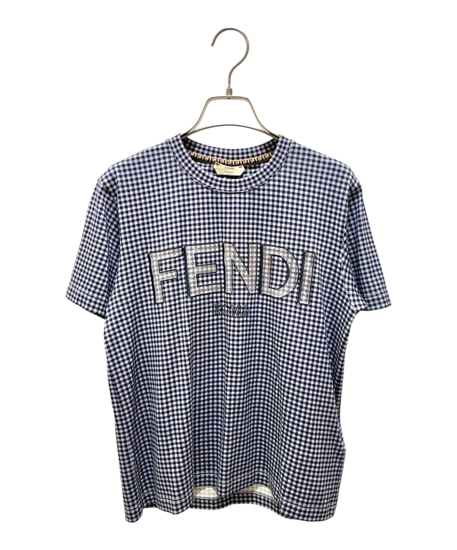 中古・古着通販】FENDI (フェンディ) ロゴチェックカットソー ネイビー 