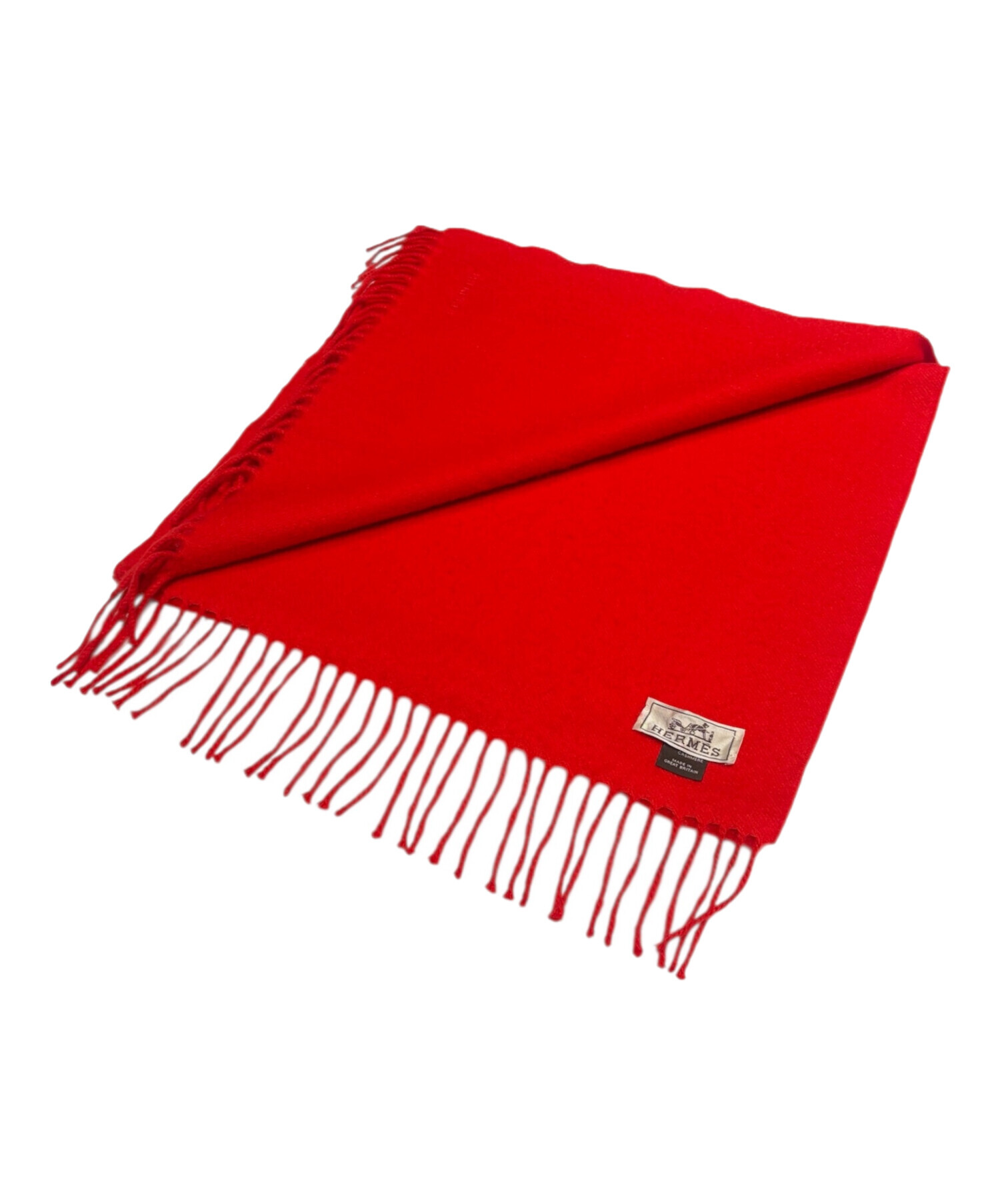 HERMES 100%カシミヤ マフラー 赤 中古・古着通販】HERMES (エルメス) カシミヤマフラー レッド