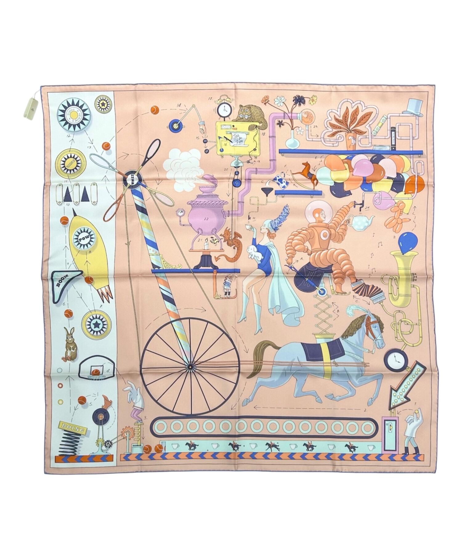 中古・古着通販】HERMES (エルメス) カレ90 Tea for Two ピンク×ブルー