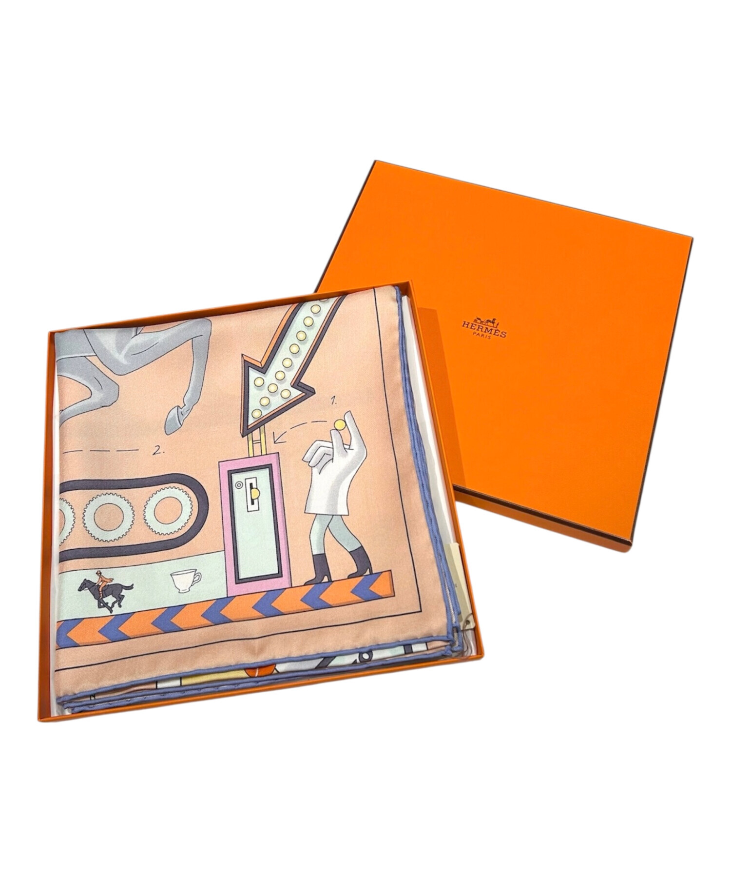 中古・古着通販】HERMES (エルメス) カレ90 Tea for Two ピンク×ブルー 
