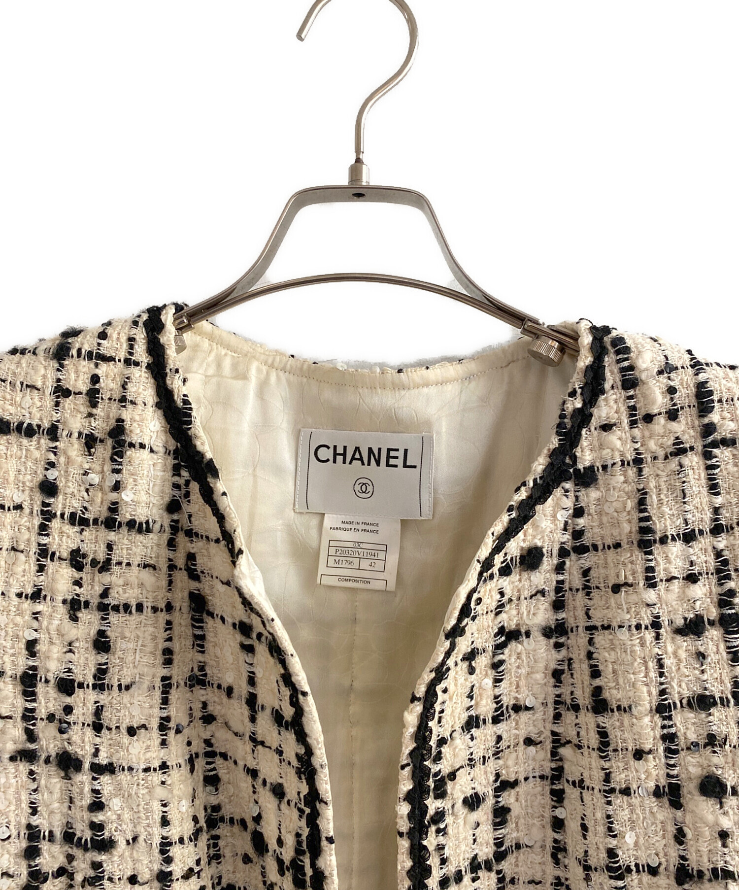 中古・古着通販】CHANEL (シャネル) スパンコール装飾 ツイードノー