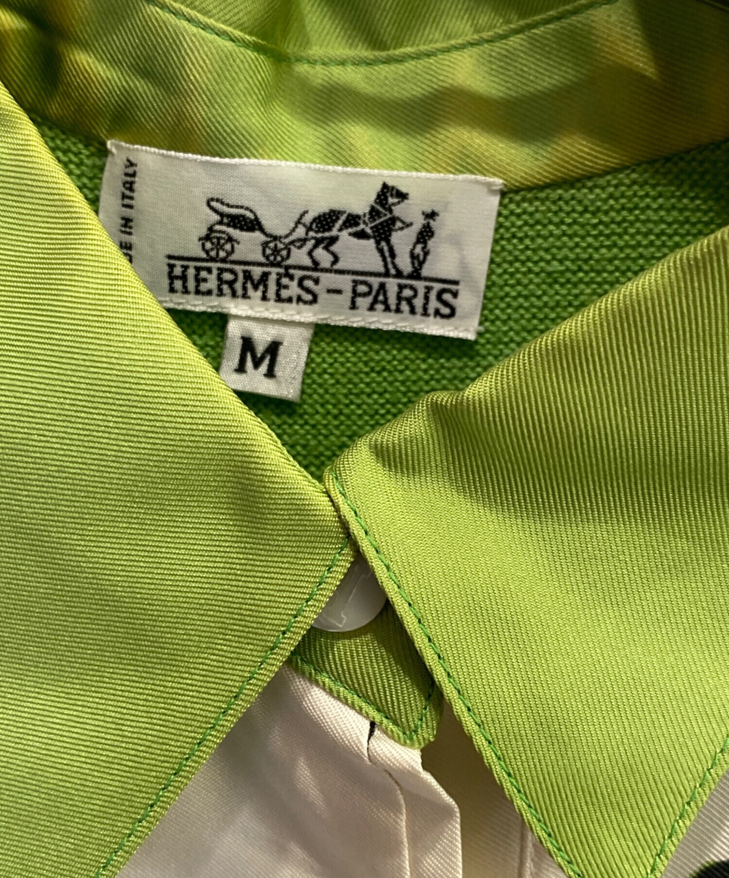 中古・古着通販】HERMES (エルメス) ニット切替シルクシャツ グリーン