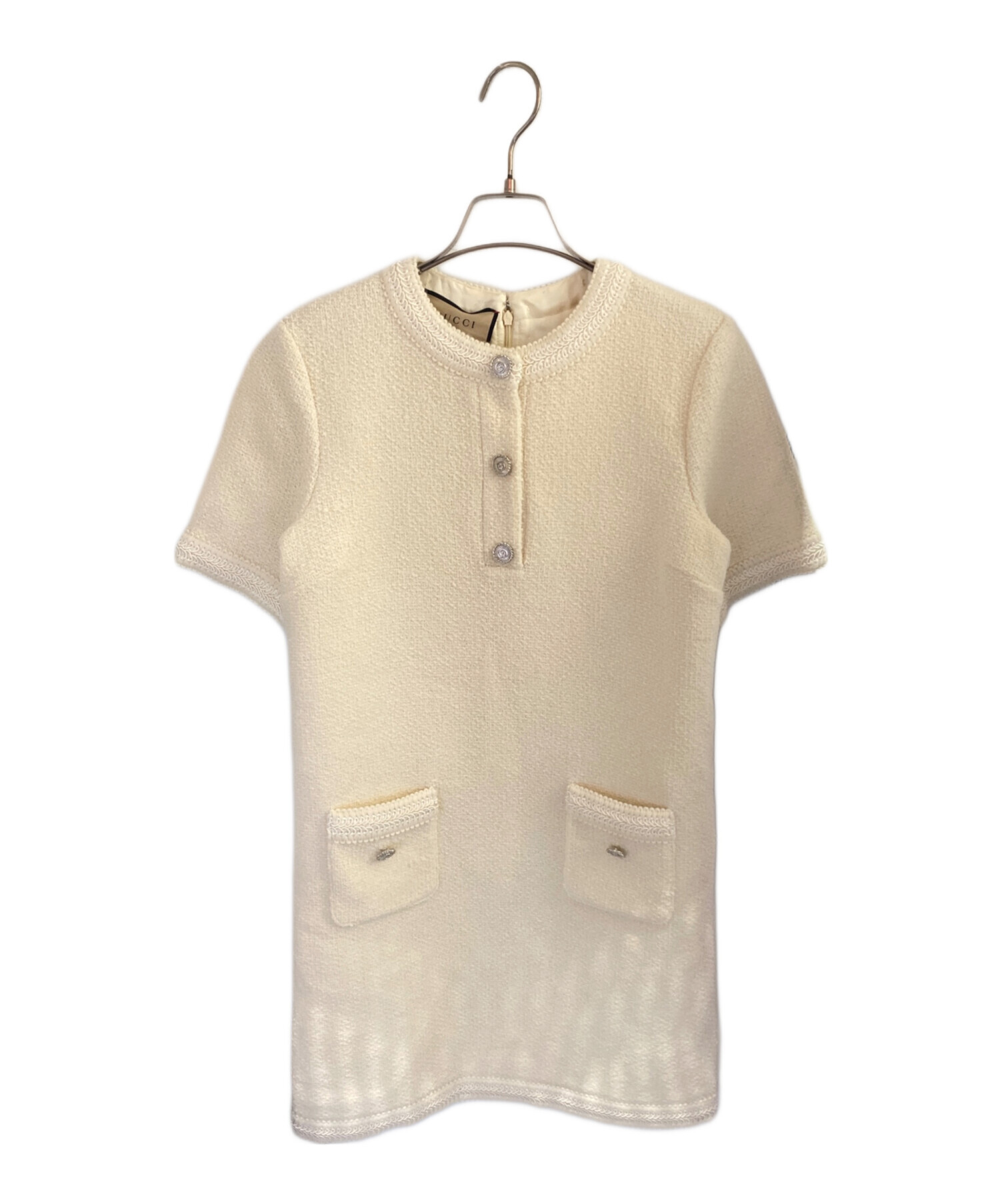 gucciツイードワンピース ウールドレス ゴールド パール装飾 gucciツイードワンピース ウールドレス ゴールド パール装飾 gucci