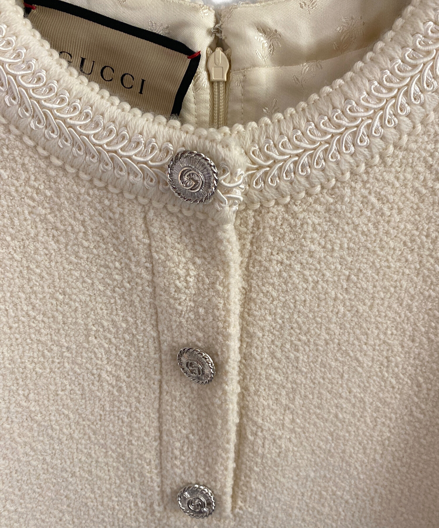 gucciツイードワンピース ウールドレス ゴールド パール装飾 gucciツイードワンピース ウールドレス ゴールド パール装飾 GUCCI