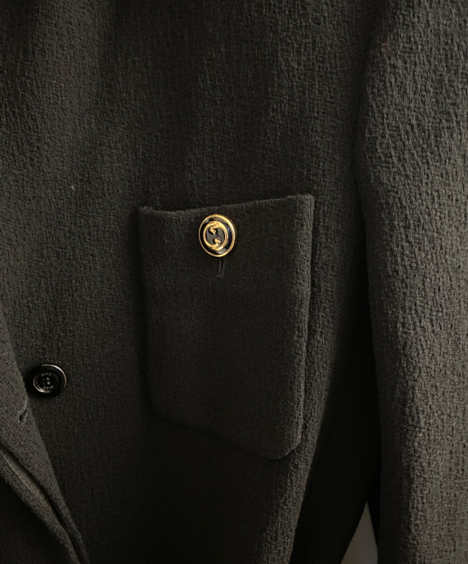 美品 GUCCI テーラードジャケット カシミヤ混 GGロゴボタン 40 黒 美品