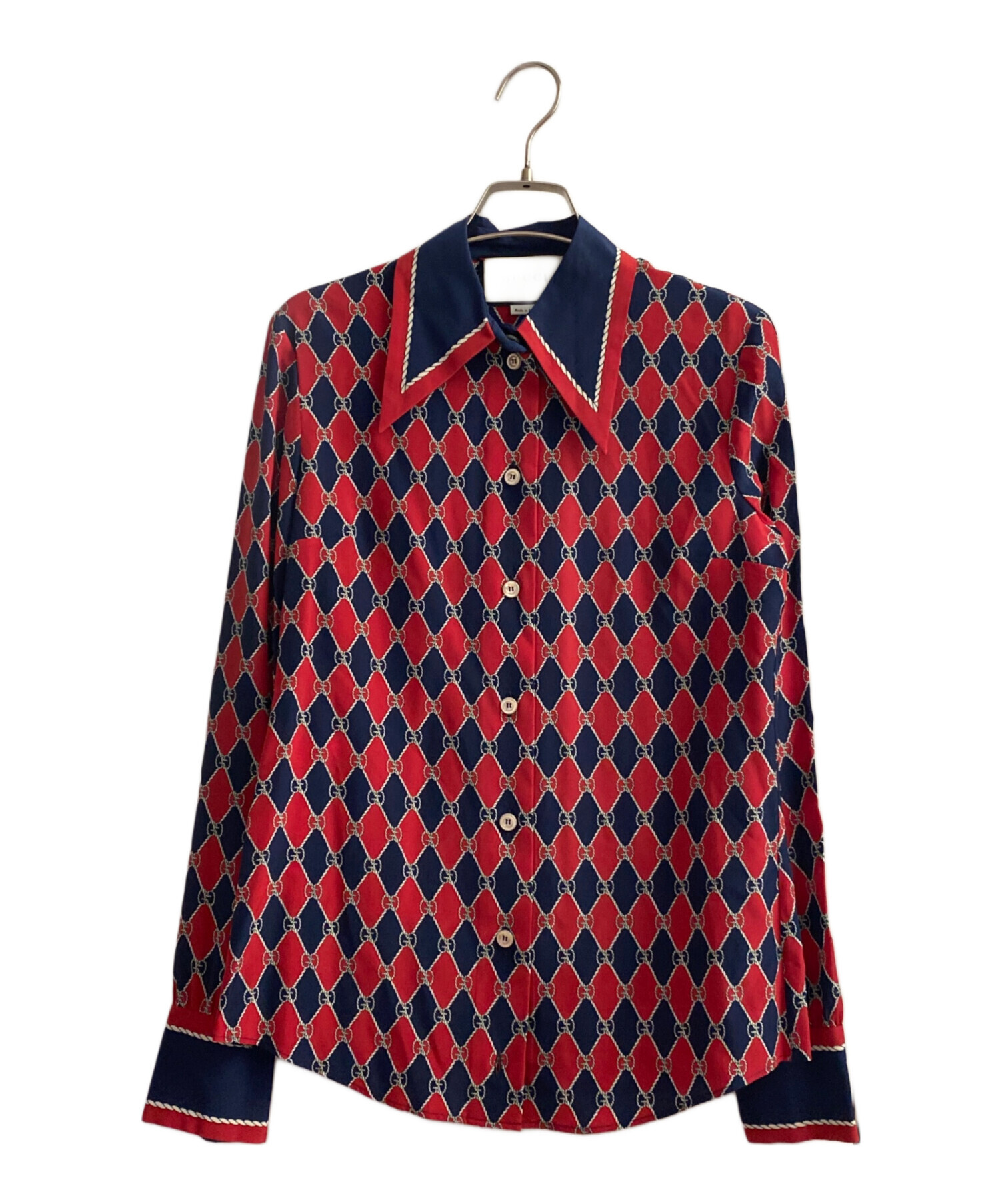 中古・古着通販】GUCCI (グッチ) rhombus print silk shirt レッド
