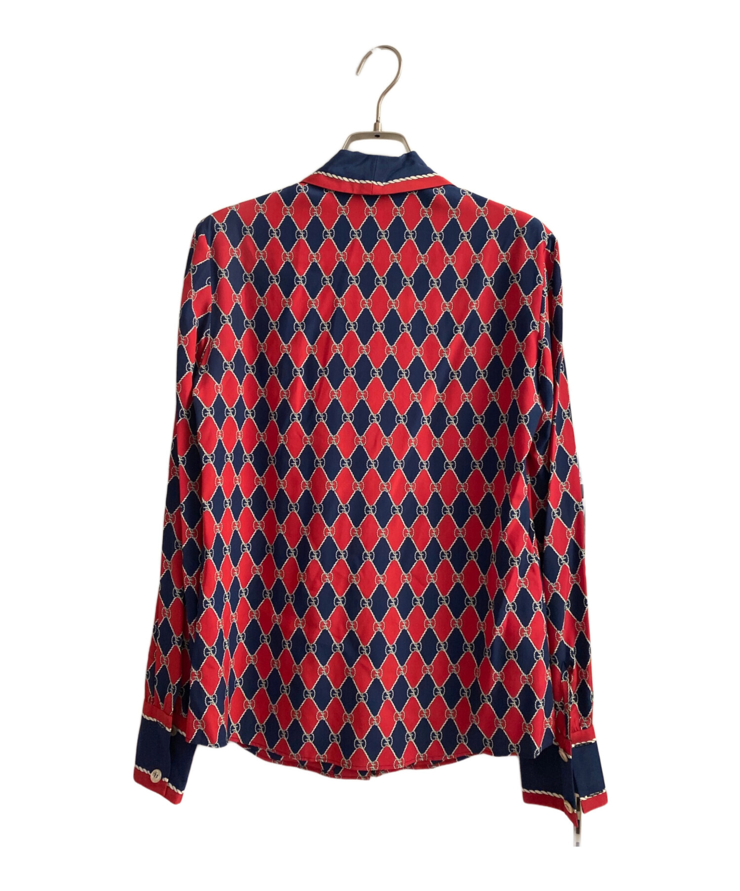 中古・古着通販】GUCCI (グッチ) rhombus print silk shirt レッド