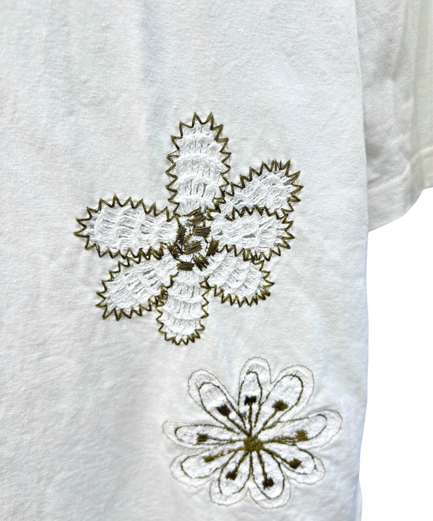 中古・古着通販】HERMES (エルメス) フラワー刺繍Tシャツ ホワイト