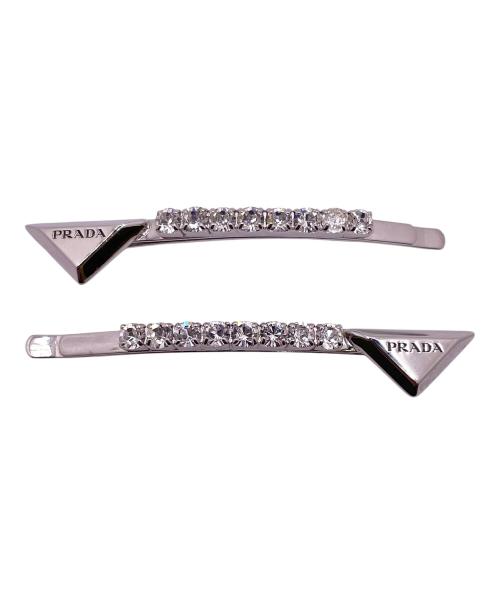 付属品完備・ほぼ未使用♡プラダ 三角ロゴプレート ヘアクリップ メタルクロウ 黒 中古・古着通販】PRADA (プラダ) トライアングルロゴブラスヘア