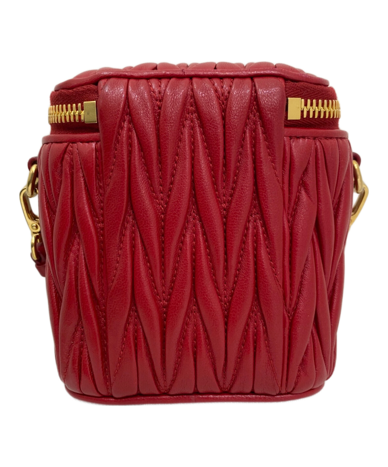 【極美品】ミュウミュウ ケース マテラッセ 赤 ラウンドファスナー レザー 中古・古着通販】MIU MIU (ミュウミュウ) マテラッセレザー マイクロ