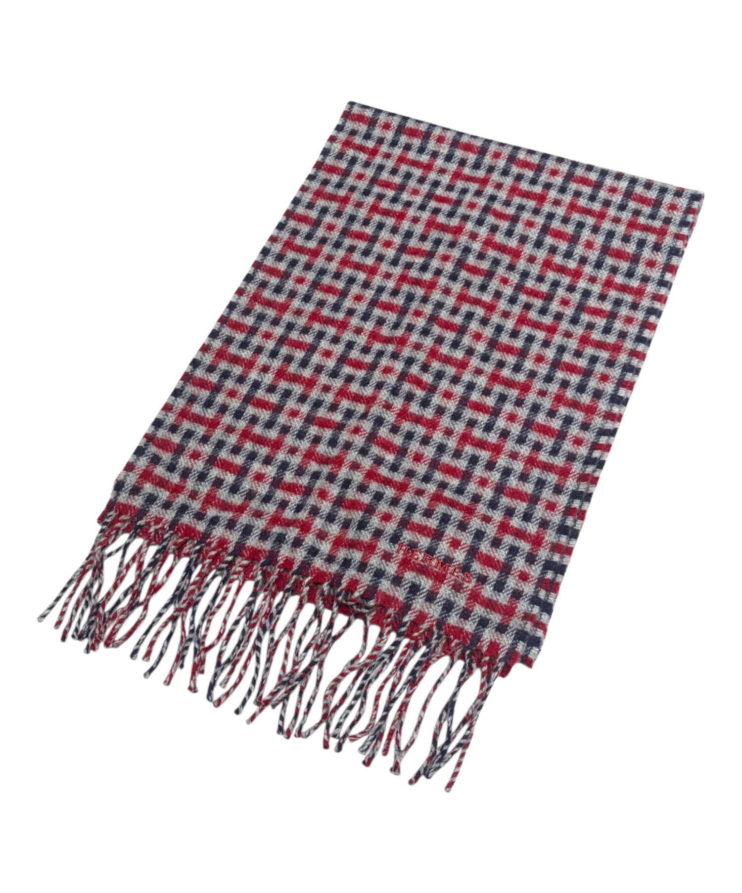 ◇エルメス◇カシミヤ×シルク/Hロゴ/ストール/レッド 中古・古着通販】HERMES (エルメス) Hロゴカシミヤストール レッド