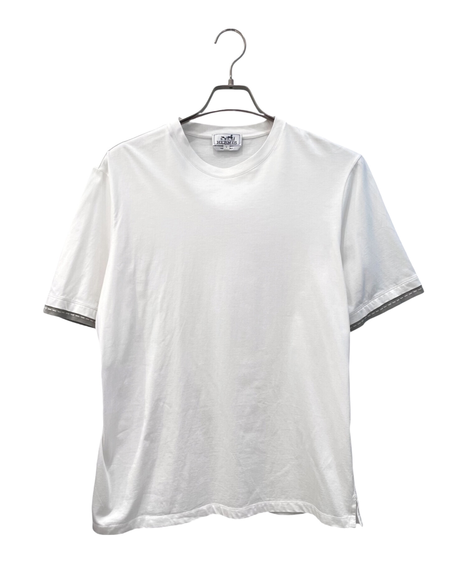未使用品☆HERMES エルメス コットン100％ カットソー 半袖Ｔシャツ トップス ホワイト ブルー系 34 フランス製 正規品 レディース 中古・古着通販】HERMES (エルメス) コットンクルーネックTシャツ